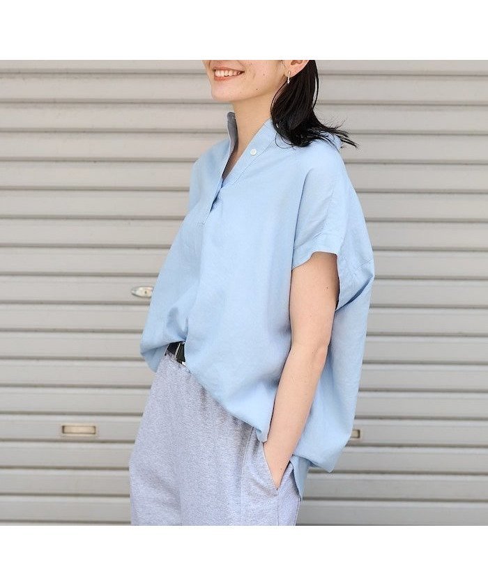 【フリークスストア/FREAK'S STORE】のリネンブレンド スキッパーブラウス/フレンチスリーブブラウス セットアップ対応 25SS インテリア・キッズ・メンズ・レディースファッション・服の通販 founy(ファニー) 　ファッション　Fashion　レディースファッション　Fashion for Women　トップス・カットソー　Cut & Sew Tops　シャツ・ブラウス・オフィスカジュアル　Elegant Blouses & Button-Ups　2025年　2025　2025春夏・S/S　Spring/Summer 2025 SS25　おすすめ　Recommended / Our Picks　スキッパー　Skipper, Open Collar　セットアップ　Set-Up, Coordinated Outfit　リネン　Linen, Linen Fabric　夏　Summer　S/S・春夏　SS, Spring/Summer, Warm Season　楽ちん　Easy Fit, Comfortable　サックスブルー|ID: prp329100004543803 ipo3291000000032620652