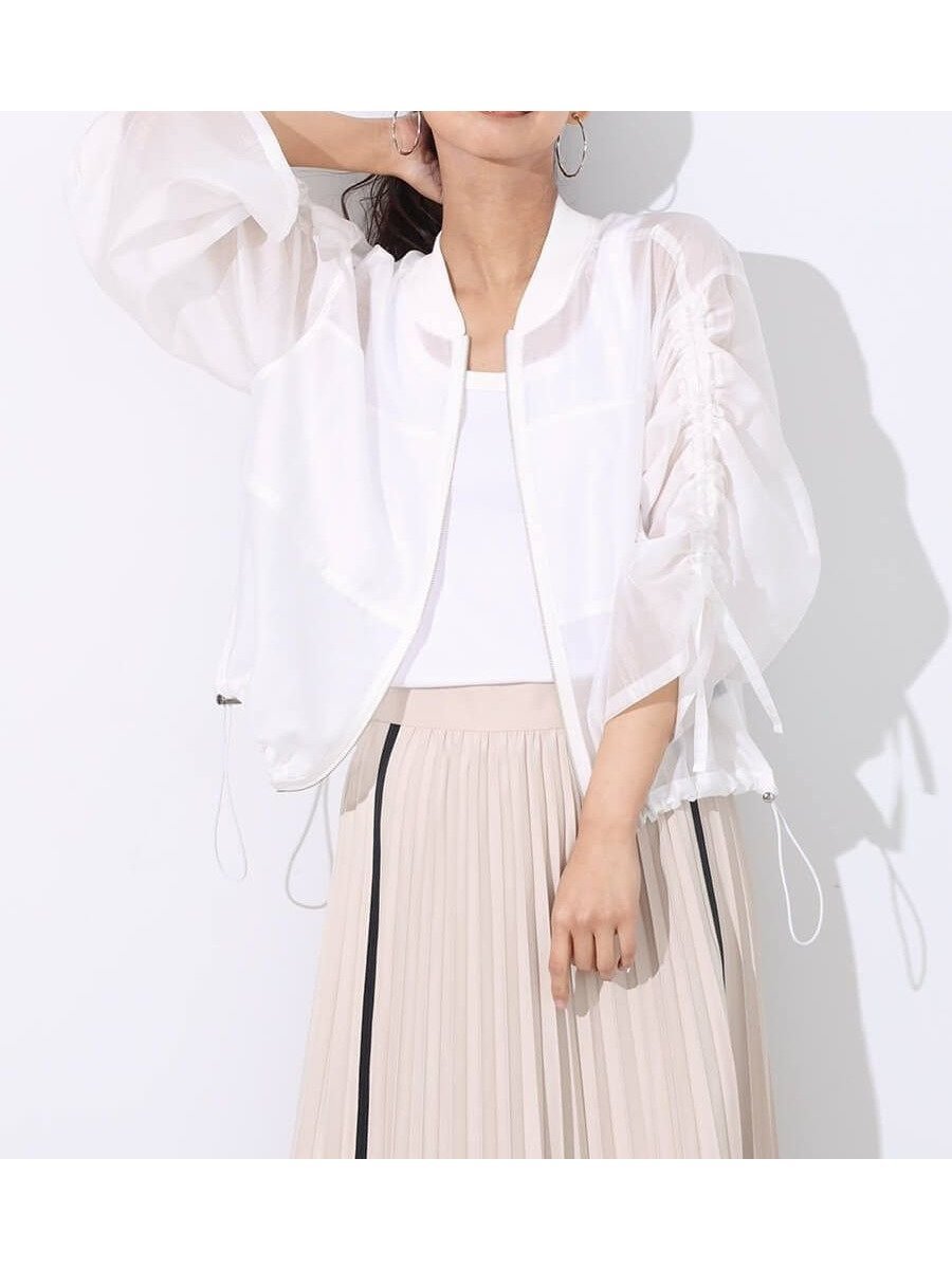 【ヴァン/Vin】のドロストスリーブシアーブルゾン インテリア・キッズ・メンズ・レディースファッション・服の通販 founy(ファニー) 　ファッション　Fashion　レディースファッション　Fashion for Women　アウター　Coat / Outerwear Collection　ブルゾンジャケット・スポーティアウター　Blouson Jackets　インナー　Innerwear　ギャザー　Gathered, Ruffled　夏　Summer　春　Spring　S/S・春夏　SS, Spring/Summer, Warm Season　ホワイト|ID: prp329100004543842 ipo3291000000032109097