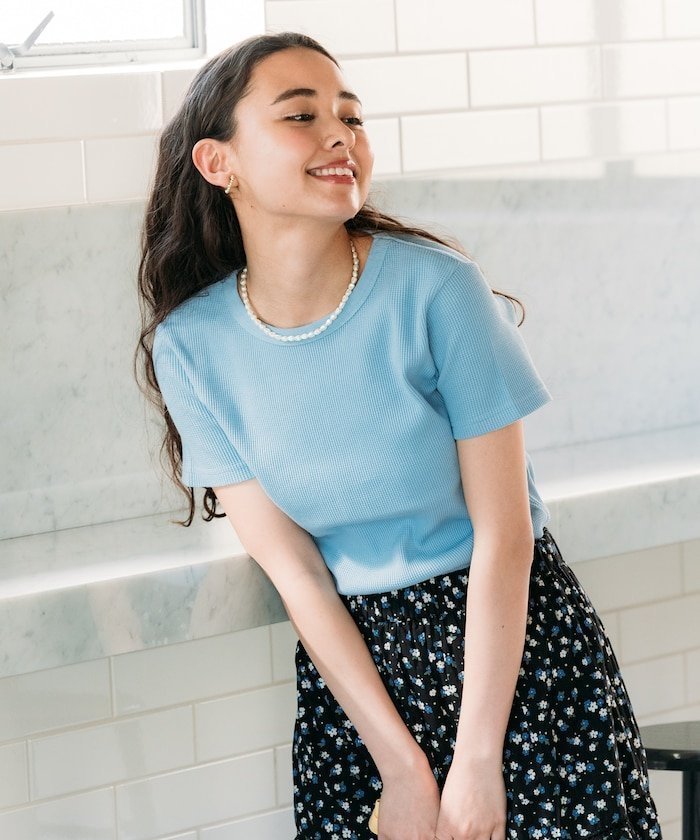 【フリークスストア/FREAK'S STORE】のワッフルミニTシャツ 25SS インテリア・キッズ・メンズ・レディースファッション・服の通販 founy(ファニー) 　ファッション　Fashion　レディースファッション　Fashion for Women　トップス・カットソー　Cut & Sew Tops　シャツ・ブラウス・オフィスカジュアル　Elegant Blouses & Button-Ups　ロングTシャツ・Tシャツ　Longline T-Shirts & Tees　2025年　2025　2025春夏・S/S　Spring/Summer 2025 SS25　インナー　Innerwear　カットソー　Cut and Sewn Top　コンパクト　Compact, Small Size　バランス　Balance, Style Balance　フィット　Fit, Slim Fit　プチプライス・低価格　Affordable / Budget Price　ボーダー　Border, Stripe　ワッフル　Waffle, Waffle Knit　人気　Popular, Best Seller　半袖　Short Sleeve, Half Sleeve　夏　Summer　定番　Standard, Basic Item　S/S・春夏　SS, Spring/Summer, Warm Season　ターコイズブルー|ID: prp329100004543850 ipo3291000000033614173