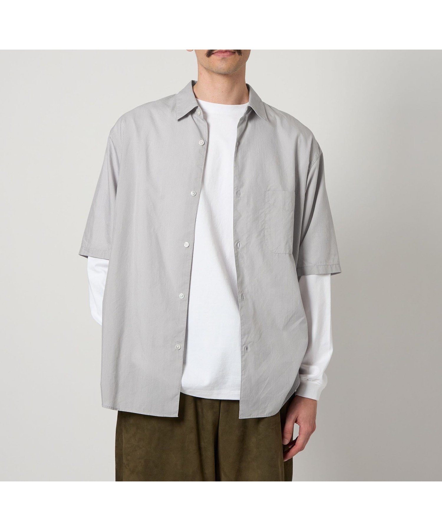 【ビューティ&ユース ユナイテッドアローズ/BEAUTY&YOUTH / UNITED ARROWS / MEN】のSteven Alan C/L/S ストライプ レギュラーカラー シャツ ALINE LOOSE CASUAL インテリア・キッズ・メンズ・レディースファッション・服の通販 founy(ファニー) 　ファッション　Fashion　メンズファッション　Fashion for Men　ストライプ　Stripe, Striped Pattern　フォルム　Silhouette, Form　レギュラー　Regular, Standard Fit　エレガント 上品　Elegant　夏　Summer　LT.GRAY|ID: prp329100004543877 ipo3291000000033164313