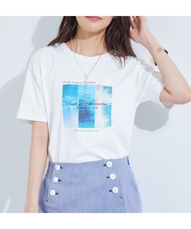 【インディヴィ/INDIVI】の【接触冷感/UVケア/選べるデザイン】フォト ロゴ プリントTシャツ インテリア・キッズ・メンズ・レディースファッション・服の通販 founy(ファニー) 　ファッション　Fashion　レディースファッション　Fashion for Women　トップス・カットソー　Cut & Sew Tops　シャツ・ブラウス・オフィスカジュアル　Elegant Blouses & Button-Ups　ロングTシャツ・Tシャツ　Longline T-Shirts & Tees　グラフィック　Graphic, Graphic Design　コンパクト　Compact, Small Size　ジャケット　Jacket, Outerwear　ストライプ　Stripe, Striped Pattern　プリント　Print, Printed Pattern　ベーシック　Basic, Essential　ホワイト|ID: prp329100004544263 ipo3291000000033237407