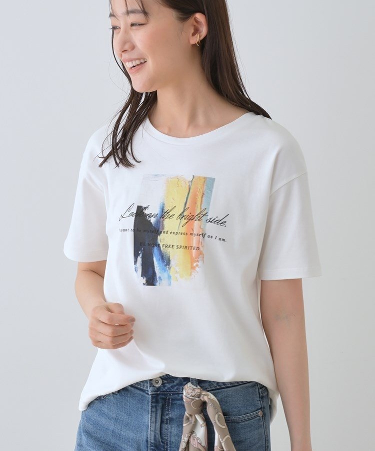 【インディヴィ/INDIVI】の【接触冷感/UVケア/選べるデザイン】フォト ロゴ プリントTシャツ インテリア・キッズ・メンズ・レディースファッション・服の通販 founy(ファニー) 　ファッション　Fashion　レディースファッション　Fashion for Women　トップス・カットソー　Cut & Sew Tops　シャツ・ブラウス・オフィスカジュアル　Elegant Blouses & Button-Ups　ロングTシャツ・Tシャツ　Longline T-Shirts & Tees　グラフィック　Graphic, Graphic Design　コンパクト　Compact, Small Size　ジャケット　Jacket, Outerwear　ストライプ　Stripe, Striped Pattern　プリント　Print, Printed Pattern　ベーシック　Basic, Essential　ホワイト|ID: prp329100004544263 ipo3291000000033237410
