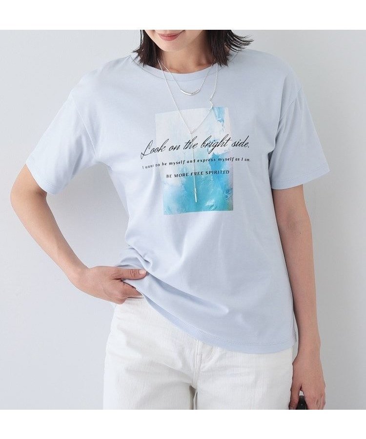 【インディヴィ/INDIVI】の【接触冷感/UVケア/選べるデザイン】フォト ロゴ プリントTシャツ インテリア・キッズ・メンズ・レディースファッション・服の通販 founy(ファニー) 　ファッション　Fashion　レディースファッション　Fashion for Women　トップス・カットソー　Cut & Sew Tops　シャツ・ブラウス・オフィスカジュアル　Elegant Blouses & Button-Ups　ロングTシャツ・Tシャツ　Longline T-Shirts & Tees　グラフィック　Graphic, Graphic Design　コンパクト　Compact, Small Size　ジャケット　Jacket, Outerwear　ストライプ　Stripe, Striped Pattern　プリント　Print, Printed Pattern　ベーシック　Basic, Essential　サックスブルー|ID: prp329100004544263 ipo3291000000033237413