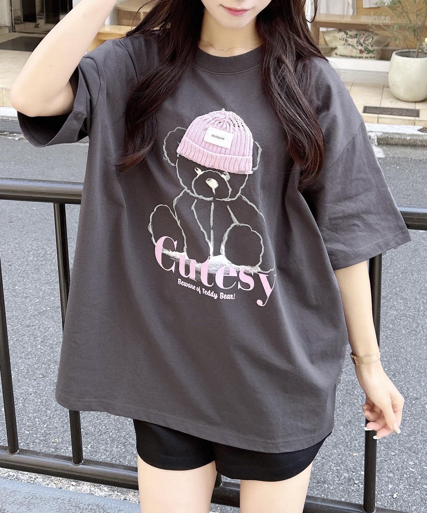 【イング/INGNI】の【WEB限定】BearモチーフTシャツ インテリア・キッズ・メンズ・レディースファッション・服の通販 founy(ファニー) 　ファッション　Fashion　レディースファッション　WOMEN　トップス・カットソー　Tops/Tshirt　シャツ/ブラウス　Shirts/Blouses　ロング / Tシャツ　T-Shirts　カーディガン　Cardigan　シンプル　Simple　スマホ　Smartphone　パーカー　Hoodie　プリント　Print　モチーフ　Motif　スミクロ|ID: prp329100004544274 ipo3291000000032254116