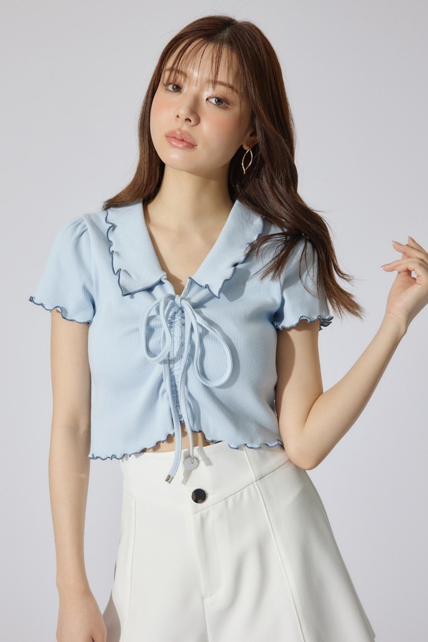 【リエンダ/rienda】のドロストカットトップス インテリア・キッズ・メンズ・レディースファッション・服の通販 founy(ファニー) 　ファッション　Fashion　レディースファッション　WOMEN　トップス・カットソー　Tops/Tshirt　クール　Cool　ショート　Short　トレンド　Trend　バランス　Balance　フロント　Front　ボトム　Bottom　リボン　Ribbon　再入荷　Restock/Back In Stock/Re Arrival　夏　Summer　L/BLU1|ID: prp329100004544307 ipo3291000000032111684