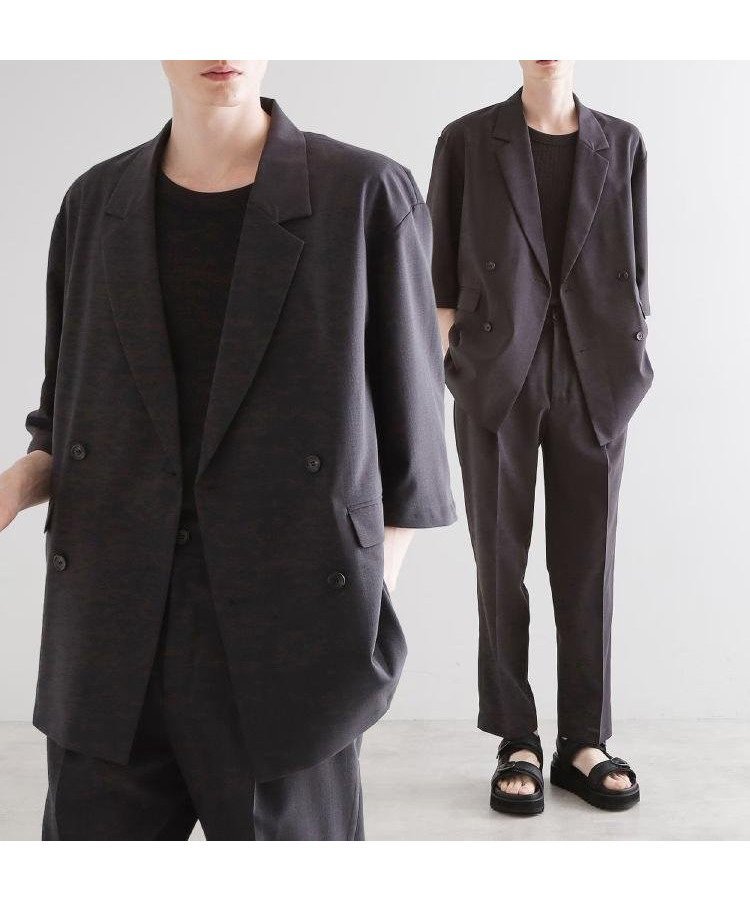 【ティーケー/tk TAKEO KIKUCHI / MEN】の【セットアップ 2点セット】ダブルテーラード半袖ジャケット+スラックス インテリア・キッズ・メンズ・レディースファッション・服の通販 founy(ファニー) 　ファッション　Fashion　メンズファッション　MEN　セットアップ　Setup/Men　ジャケット　Jacket　スラックス　Slacks　セットアップ　Set Up　ダブル　Double　トレンド　Trend　バランス　Balance　ポケット　Pocket　半袖　Short Sleeve　スミクロ|ID: prp329100004544379 ipo3291000000032112068
