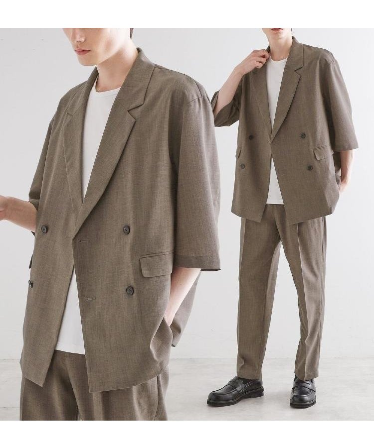 【ティーケー/tk TAKEO KIKUCHI / MEN】の【セットアップ 2点セット】ダブルテーラード半袖ジャケット+スラックス インテリア・キッズ・メンズ・レディースファッション・服の通販 founy(ファニー) 　ファッション　Fashion　メンズファッション　MEN　セットアップ　Setup/Men　ジャケット　Jacket　スラックス　Slacks　セットアップ　Set Up　ダブル　Double　トレンド　Trend　バランス　Balance　ポケット　Pocket　半袖　Short Sleeve　グレージュ|ID: prp329100004544379 ipo3291000000032112069