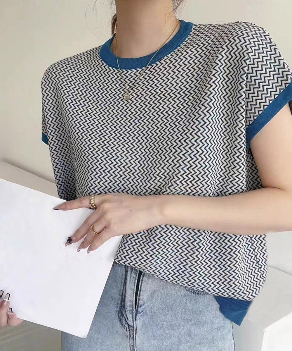 【ミニミニストア/miniministore】のフレンチスリーブサマーニット レディース 人気、トレンドファッション・服の通販 founy(ファニー) 　ファッション　Fashion　レディースファッション　Fashion for Women　トップス・カットソー　Cut & Sew Tops　ニット　Knit Tops & Sweaters　春　Spring　シンプル　Simple, Minimal　ストライプ　Stripe, Striped Pattern　スリーブ　Sleeve, Long Sleeve / Short Sleeve　ニットソー　Knit-Sewn, Cut & Sew Knit　フレンチ　French, French Style　半袖　Short Sleeve, Half Sleeve　S/S・春夏　SS, Spring/Summer, Warm Season　夏　Summer　エレガント 上品　Elegant　 other-1|ID: prp329100004544437 ipo3291000000032715024