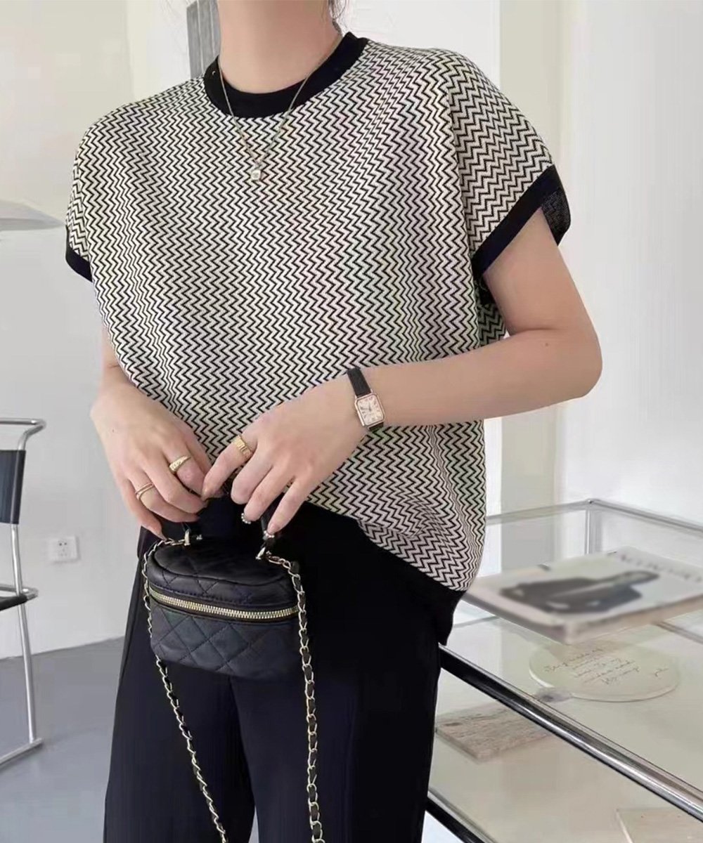 【ミニミニストア/miniministore】のフレンチスリーブサマーニット レディース インテリア・キッズ・メンズ・レディースファッション・服の通販 founy(ファニー) 　ファッション　Fashion　レディースファッション　Fashion for Women　トップス・カットソー　Cut & Sew Tops　ニット　Knit Tops & Sweaters　春　Spring　シンプル　Simple, Minimal　ストライプ　Stripe, Striped Pattern　スリーブ　Sleeve, Long Sleeve / Short Sleeve　ニットソー　Knit-Sewn, Cut & Sew Knit　フレンチ　French, French Style　半袖　Short Sleeve, Half Sleeve　S/S・春夏　SS, Spring/Summer, Warm Season　夏　Summer　エレガント 上品　Elegant　ホワイト|ID: prp329100004544437 ipo3291000000032715030