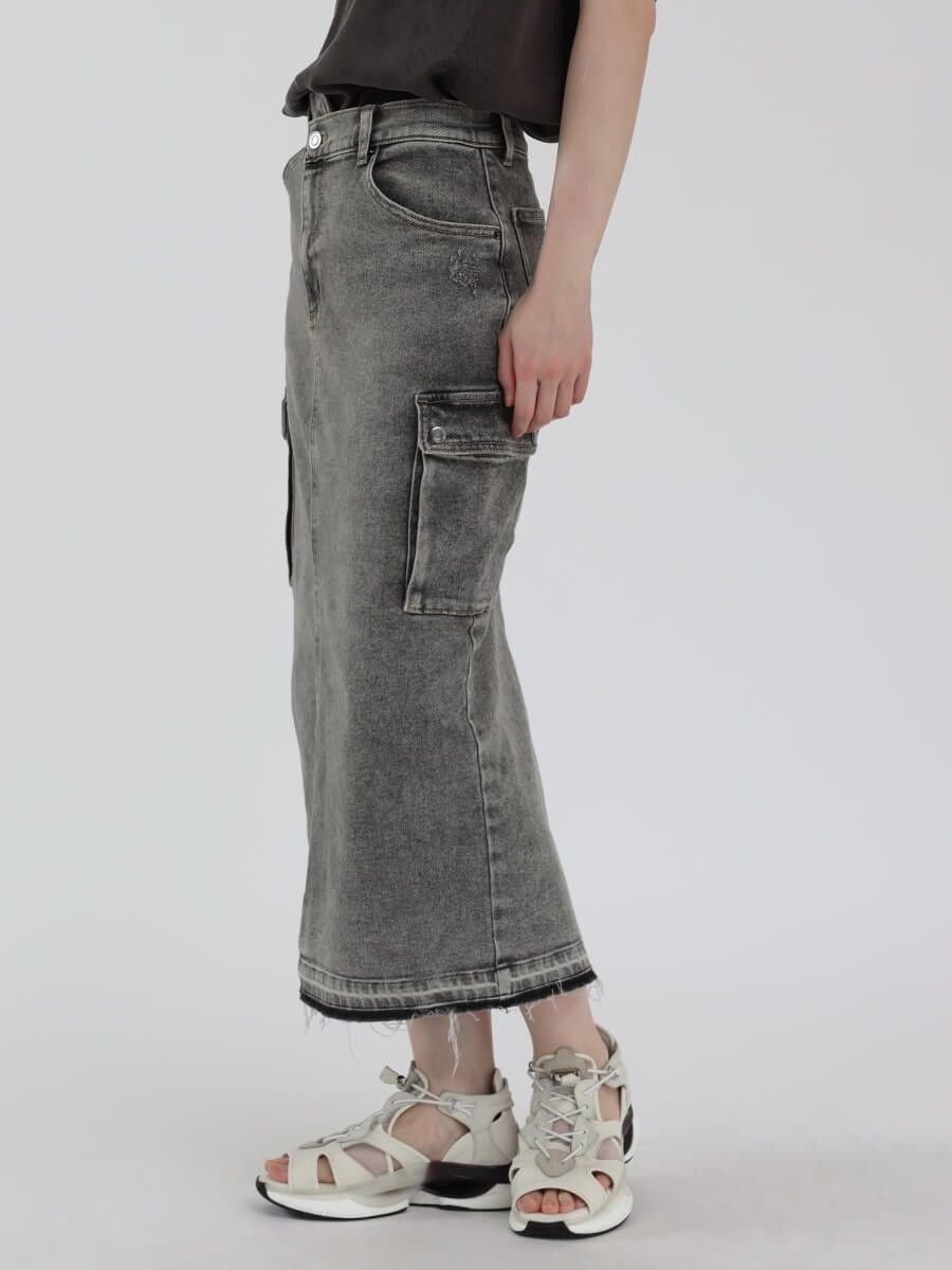 【ラシュッド/LASUD】のウォッシュデニムスカート インテリア・キッズ・メンズ・レディースファッション・服の通販 founy(ファニー) 　ファッション　Fashion　レディースファッション　Ladies' Fashion Online　スカート　Skirt　デニムスカート　Denim Skirts　ウォッシュ　Wash　カットオフ　Cut Off　デニム　Denim　ポケット　Pocket　ミリタリー　Military　ユーズド　Used　ブラック|ID: prp329100004544965 ipo3291000000032656175