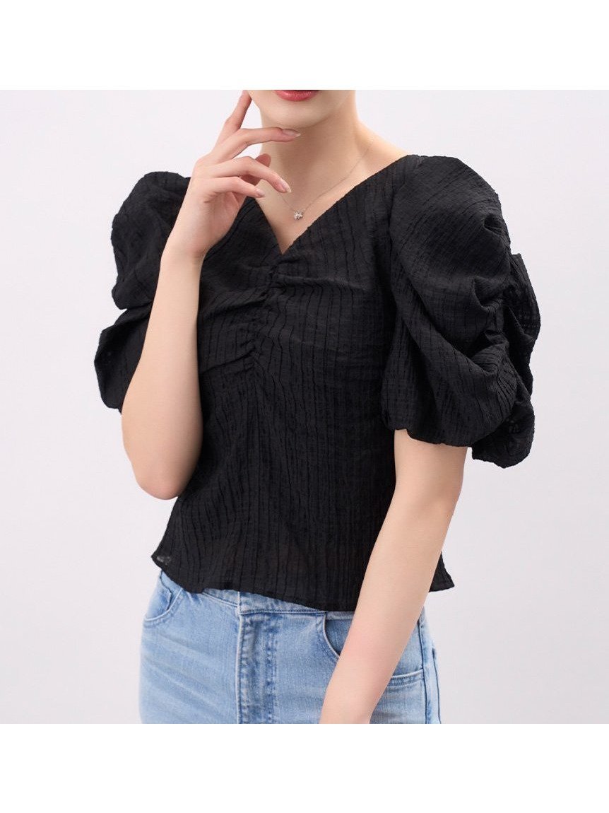 【セルフォード/CELFORD】のシャーリングチェックブラウス インテリア・キッズ・メンズ・レディースファッション・服の通販 founy(ファニー) 　ファッション　Fashion　レディースファッション　Ladies' Fashion Online　トップス・カットソー　Tops/Tshirt　シャツ/ブラウス　Shirts/Blouses　ギャザー　Gather　コンパクト　Compact　シフォン　Chiffon　シャーリング　Shirring　フェミニン　Feminine　BLK[009]|ID: prp329100004545137 ipo3291000000032620146