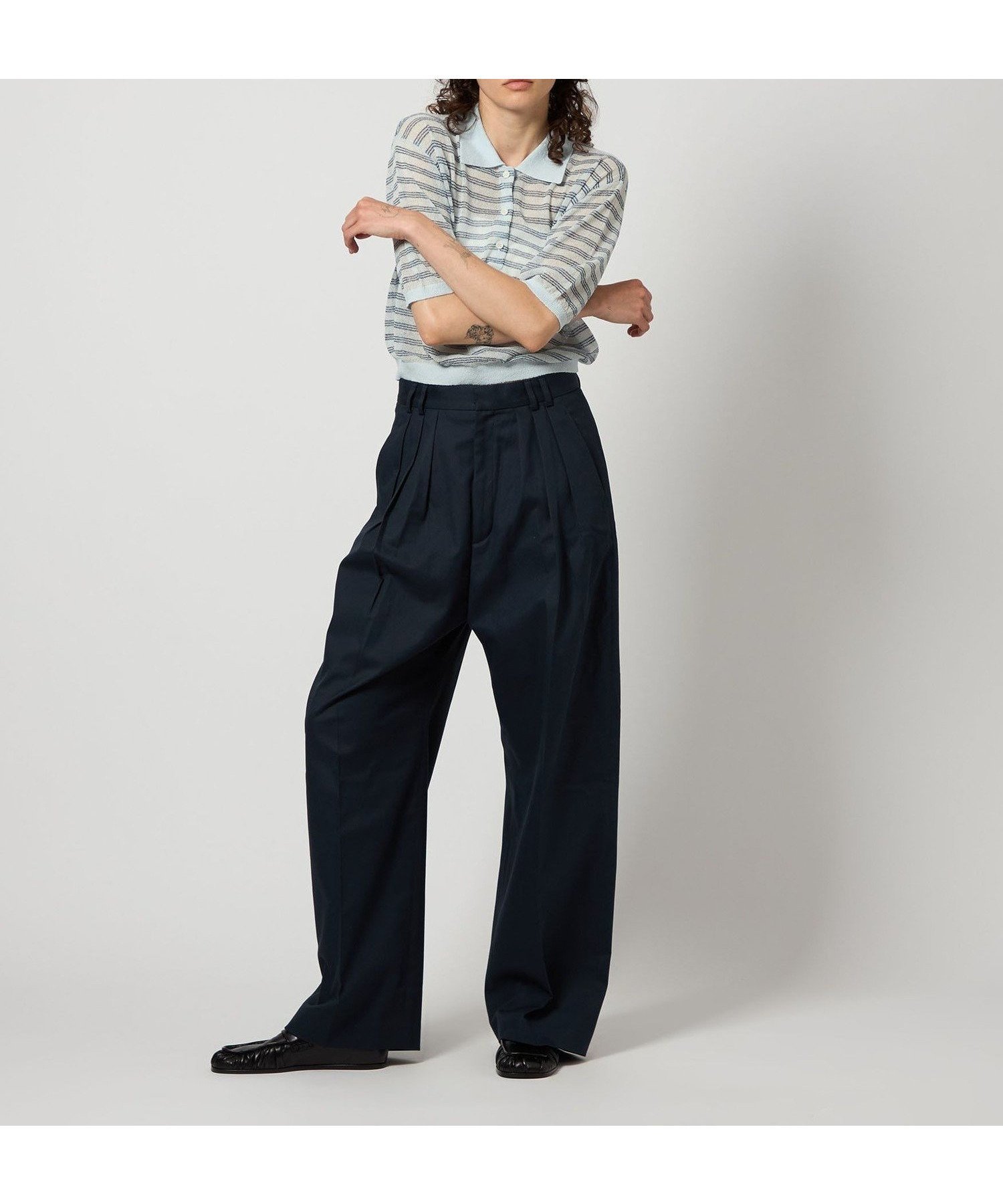 【ビューティ&ユース ユナイテッドアローズ/BEAUTY&YOUTH / UNITED ARROWS】の6(ROKU) コットン ナイロン ボーダー ポロニット ショートスリーブ インテリア・キッズ・メンズ・レディースファッション・服の通販 founy(ファニー) 　ファッション　Fashion　レディースファッション　Fashion for Women　トップス・カットソー　Cut & Sew Tops　ニット　Knit Tops & Sweaters　インナー　Innerwear　ショート　Short, Short Length　ジャケット　Jacket, Outerwear　スリーブ　Sleeve, Long Sleeve / Short Sleeve　バランス　Balance, Style Balance　ボーダー　Border, Stripe　ループ　Loop, Loop Knit　LT.BLUE|ID: prp329100004545172 ipo3291000000033888278