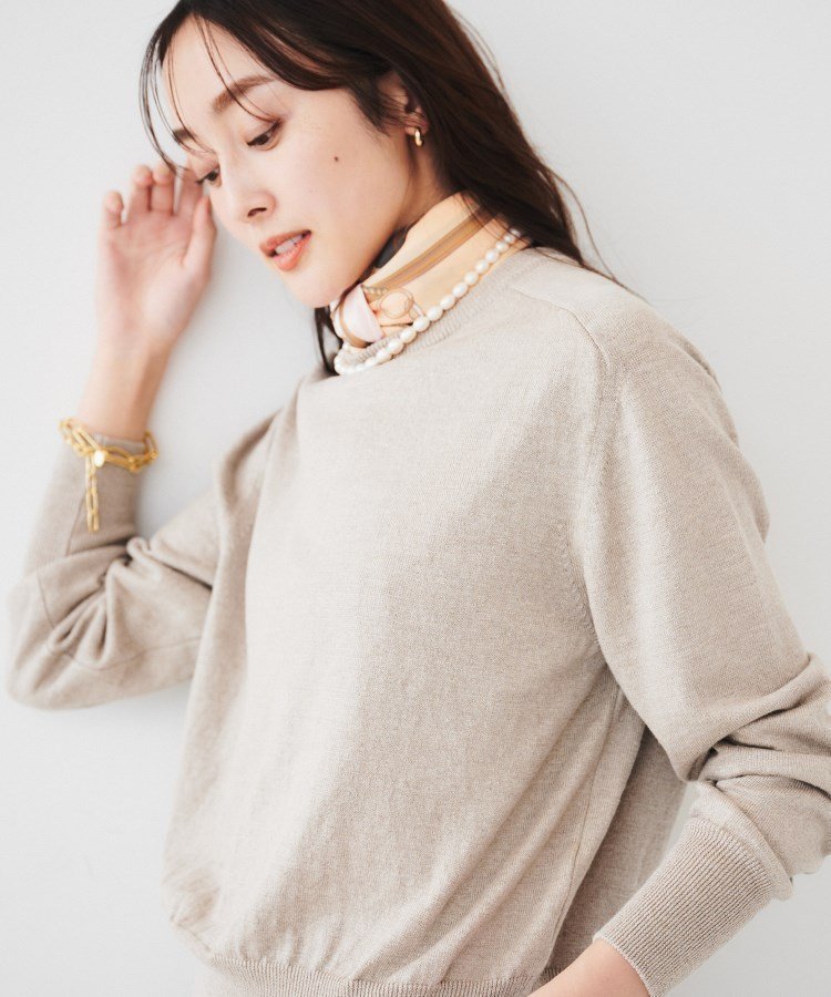 【アンタイトル/UNTITLED】の【アンサンブル可能/洗える】リネン混ベーシックプルオーバー インテリア・キッズ・メンズ・レディースファッション・服の通販 founy(ファニー) 　ファッション　Fashion　レディースファッション　Fashion for Women　トップス・カットソー　Cut & Sew Tops　アンサンブルニット　Knit Ensembles & Twin Sets　カジュアルプルオーバー・ニットトップス　Pullovers & Knit Tops / Casual Pullovers　アンサンブル　Ensemble Set　シンプル　Simple, Minimal　ストレッチ　Stretch, Stretchy Fabric　ネックレス　Necklace, Pendant Necklace　パール　Pearl, Pearl Accent　ベーシック　Basic, Essential　リネン　Linen, Linen Fabric　洗える　Machine Washable　ベージュ|ID: prp329100004545208 ipo3291000000033447848