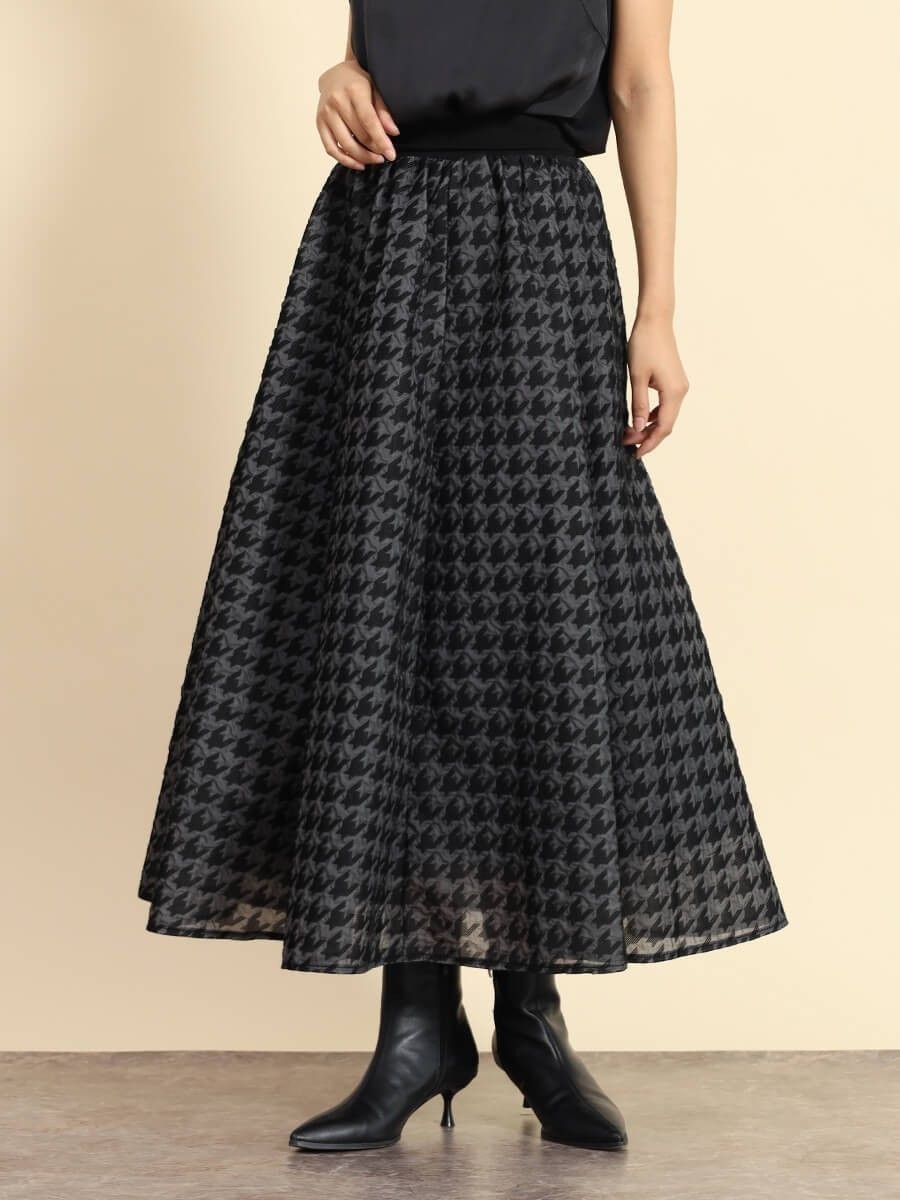 【ヴァン/Vin】のフロッキー千鳥柄フレアスカート 人気、トレンドファッション・服の通販 founy(ファニー) 　ファッション　Fashion　レディースファッション　Fashion for Women　スカート　Skirts　Aライン・フレアスカート　A-Line & Flared Skirts　ジャケット　Jacket, Outerwear　フレア　Flare, Flared　リラックス　Relax, Relaxed Fit　エレガント 上品　Elegant　 other-1|ID: prp329100004545234 ipo3291000000032664868