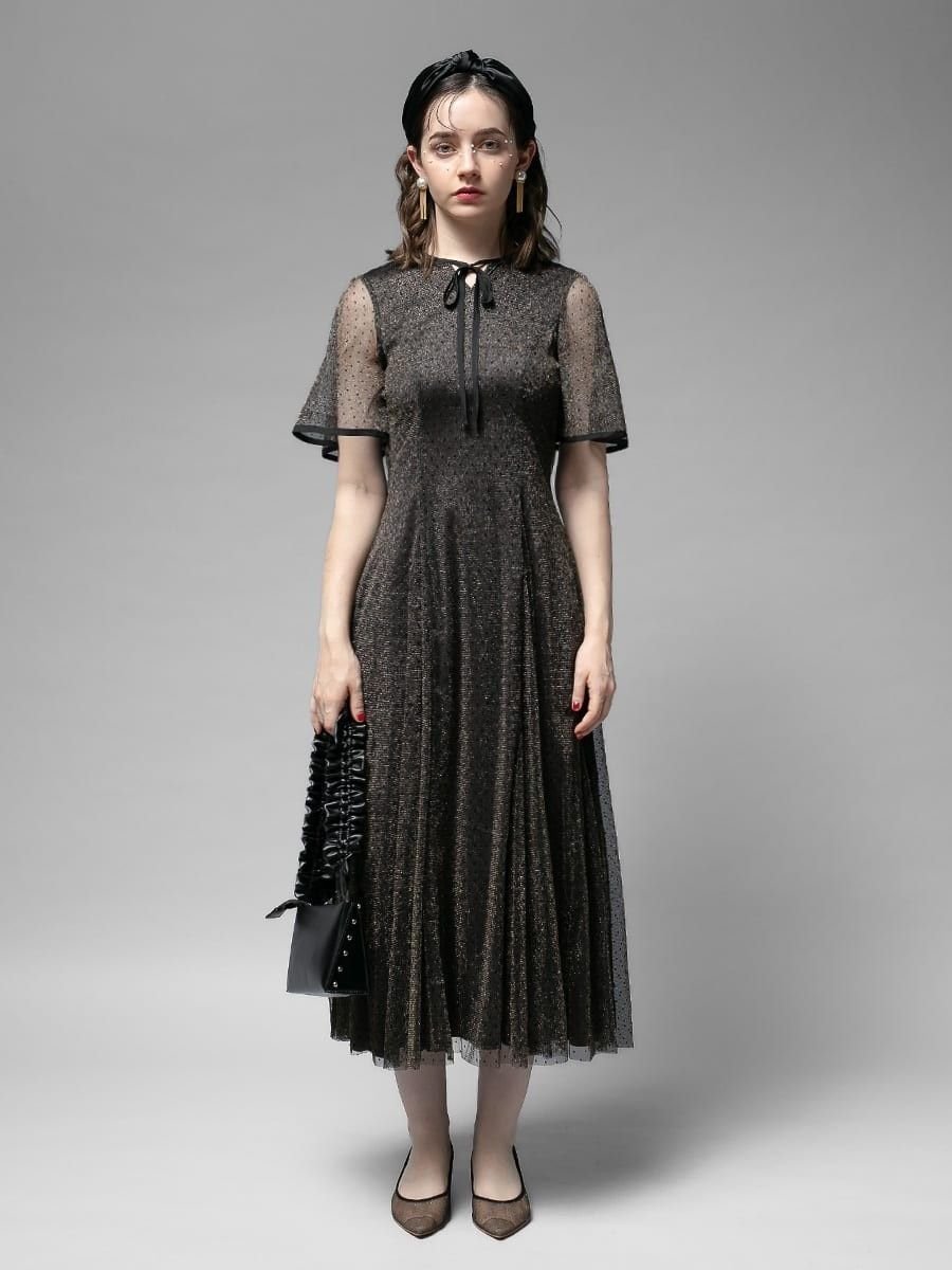 【ラシュッド/LASUD】のパイピングドットドレス インテリア・キッズ・メンズ・レディースファッション・服の通販 founy(ファニー) 　ファッション　Fashion　レディースファッション　Fashion for Women　ワンピース　Dresses　フォーマル・パーティードレス・結婚式用ドレス　Elegant & Casual Dresses　エレガント 上品　Elegant　シンプル　Simple, Minimal　ドレス　Dress, One-Piece　パイピング　Piping, Trim Design　ワンポイント　One Point, Statement Accent　ブラック|ID: prp329100004545348 ipo3291000000032721872