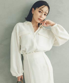 【アニュアンス/anuans】のダブルサテンボリュームスリーブブラウス 人気、トレンドファッション・服の通販 founy(ファニー) ファッション Fashion レディースファッション Fashion for Women トップス・カットソー Cut & Sew Tops シャツ・ブラウス・オフィスカジュアル Elegant Blouses & Button-Ups ボリューム袖・フリルスリーブブラウス Voluminous & Ruffle Sleeves / Puffy Sleeve Tops サテン Satin, Glossy Fabric シンプル Simple, Minimal スリーブ Sleeve, Long Sleeve / Short Sleeve ダブル Double, Double-Breasted ポケット Pocket, Pocket Detail 定番 Standard, Basic Item |ID:prp329100004545353