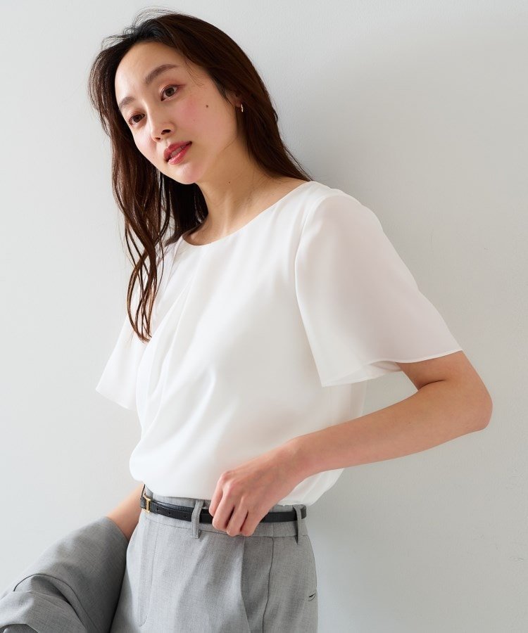 【アンタイトル/UNTITLED】の【通勤/二の腕カバー】フロントタックブラウス 人気、トレンドファッション・服の通販 founy(ファニー) 　ファッション　Fashion　レディースファッション　Ladies' Fashion Online　トップス・カットソー　Tops/Tshirt　シャツ/ブラウス　Shirts/Blouses　おすすめ　Recommend　インナー　Inner　サテン　Satin　シンプル　Simple　ジャケット　Jacket　ジャージ　Jersey　ストレッチ　Stretch　スリーブ　Sleeve　スーツ　Suit　ドレープ　Drape　パウダー　Powder　フレア　Flare　エレガント 上品　Elegant　定番　Standard　ビジネス 仕事 通勤　Business　 other-1|ID: prp329100004545416 ipo3291000000032572970
