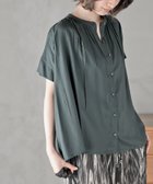 【アールピーエス/rps】のレーヨンバンドカラーギャザーブラウス ダークグリーン|ID: prp329100004545482 ipo3291000000032508300