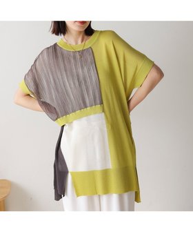 【バブ ブージュルード/Bab Bou Jeloud】のUVサラサラ異素材配色チュニック 人気、トレンドファッション・服の通販 founy(ファニー) ファッション Fashion レディースファッション Ladies' Fashion Online トップス・カットソー Tops/Tshirt シフォン Chiffon シンプル Simple スリット Slit チュニック Tunic ブロック Block プリーツ Pleats エレガント 上品 Elegant 再入荷 Restock/Back In Stock/Re Arrival |ID:prp329100004545594