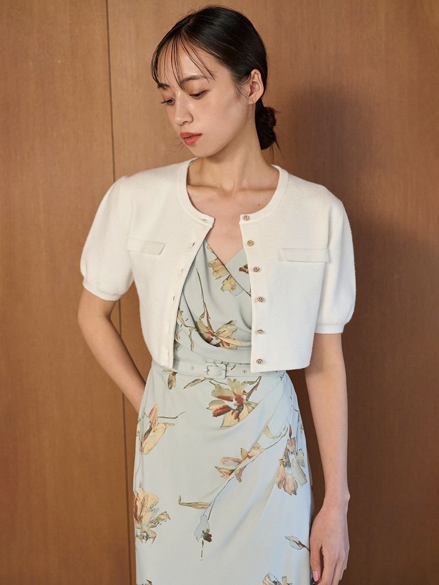 【スナイデル/SNIDEL】のクロップドハーフスリーブカーディガン 人気、トレンドファッション・服の通販 founy(ファニー) 　ファッション　Fashion　レディースファッション　WOMEN　トップス・カットソー　Tops/Tshirt　カーディガン　Cardigans　ウェーブ　Wave　春　Spring　カーディガン　Cardigan　クロップド　Cropped　コンパクト　Compact　今季　This Season　シンプル　Simple　スリーブ　Sleeve　バランス　Balance　パール　Pearl　フラップ　Flap　フロント　Front　プリント　Print　ポケット　Pocket　半袖　Short Sleeve　おすすめ　Recommend　エレガント 上品　Elegant　 other-1|ID: prp329100004545597 ipo3291000000032118400