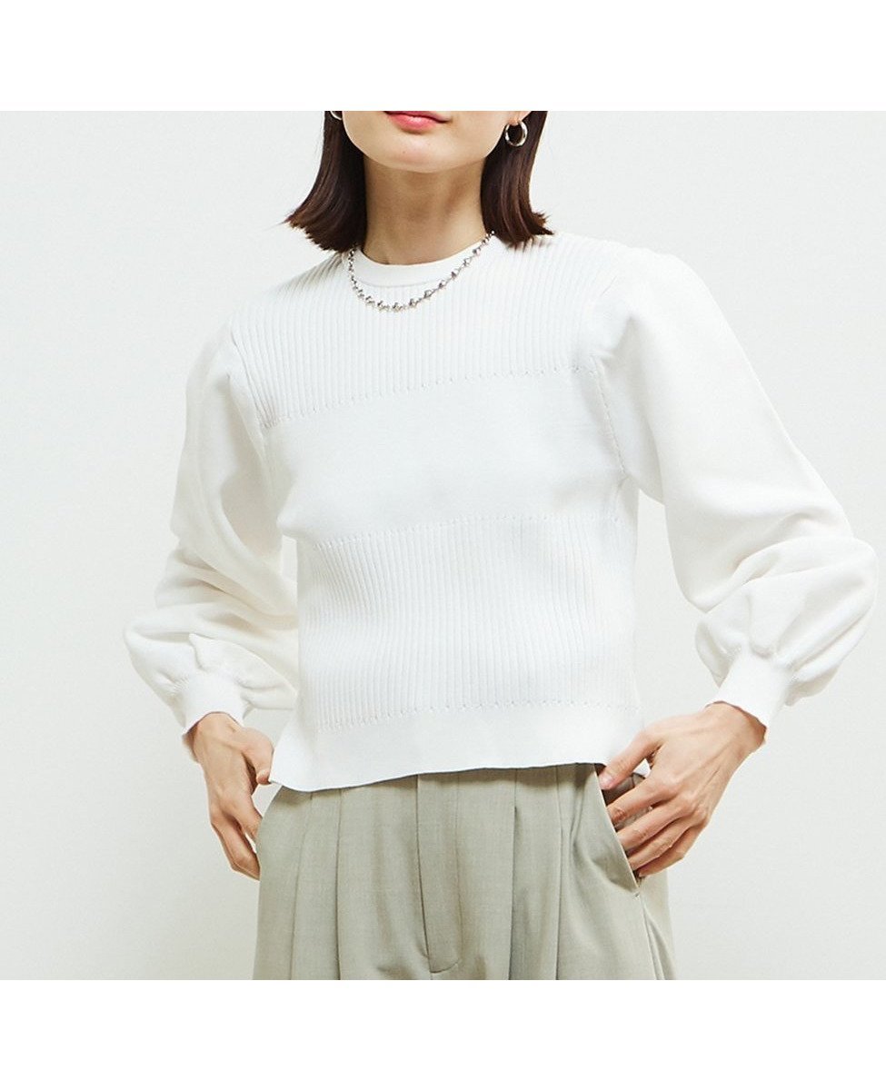 【その他のブランド/Other】のリブ切り替えパフスリーブニット インテリア・キッズ・メンズ・レディースファッション・服の通販 founy(ファニー) 　ファッション　Fashion　レディースファッション　WOMEN　トップス・カットソー　Tops/Tshirt　ニット　Knit Tops　フォルム　Form　ホワイト|ID: prp329100004545620 ipo3291000000032118506