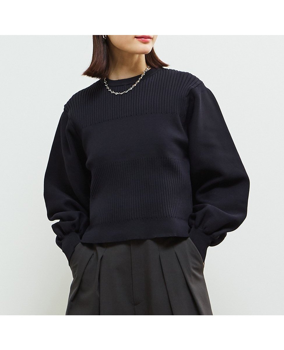 【その他のブランド/Other】のリブ切り替えパフスリーブニット インテリア・キッズ・メンズ・レディースファッション・服の通販 founy(ファニー) 　ファッション　Fashion　レディースファッション　WOMEN　トップス・カットソー　Tops/Tshirt　ニット　Knit Tops　フォルム　Form　ネイビー|ID: prp329100004545620 ipo3291000000032118507
