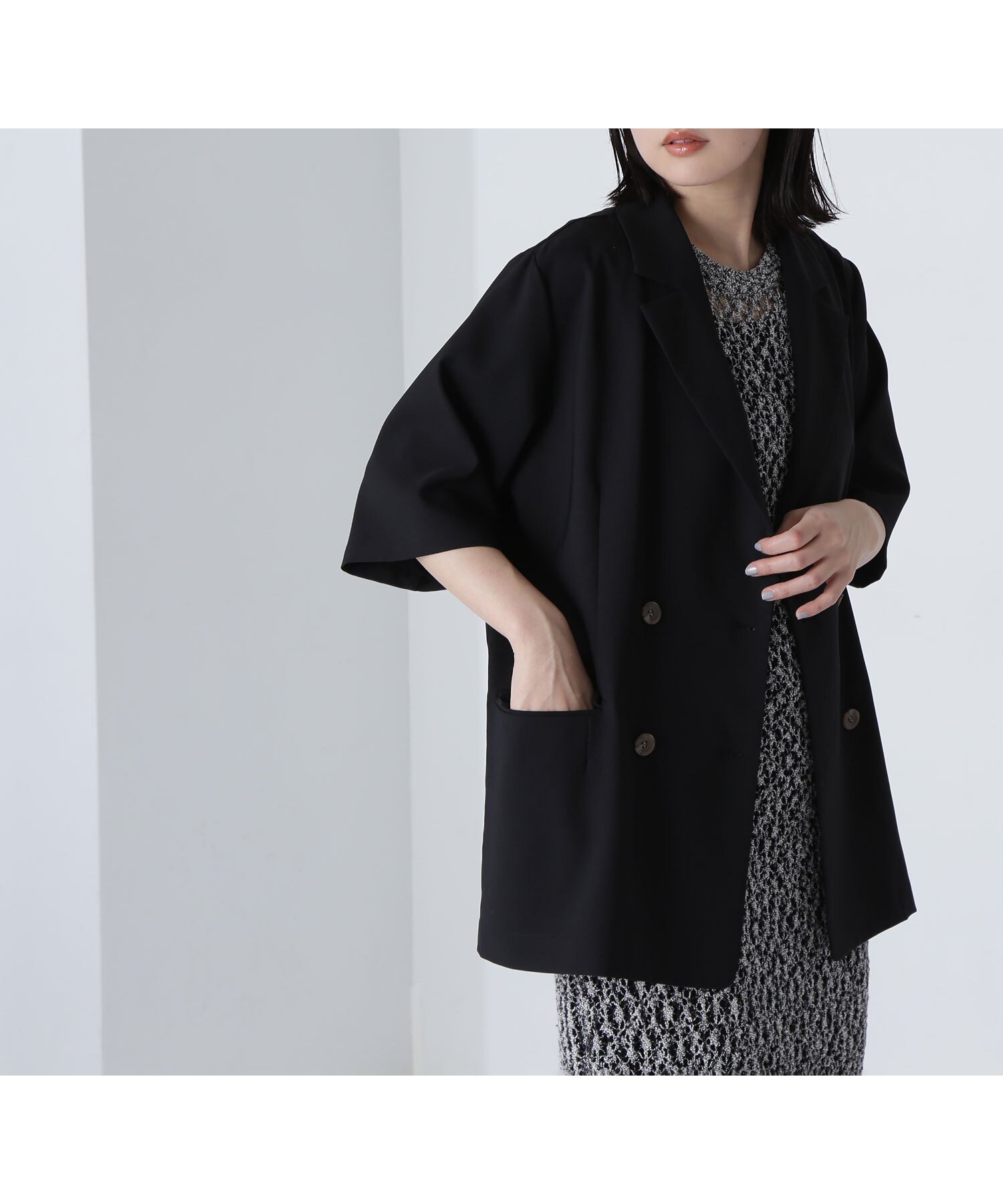 【ナチュラル ビューティー ベーシック/NATURAL BEAUTY BASIC】のハーフスリーブダブルジャケット インテリア・キッズ・メンズ・レディースファッション・服の通販 founy(ファニー) 　ファッション　Fashion　レディースファッション　WOMEN　アウター　Coat Outerwear　ジャケット　Jackets　ジャケット　Jacket　デニム　Denim　トレンド　Trend　ボトム　Bottom　メランジ　Melange　今季　This Season　半袖　Short Sleeve　夏　Summer　無地　Plain Color　クロ|ID: prp329100004545667 ipo3291000000032118865