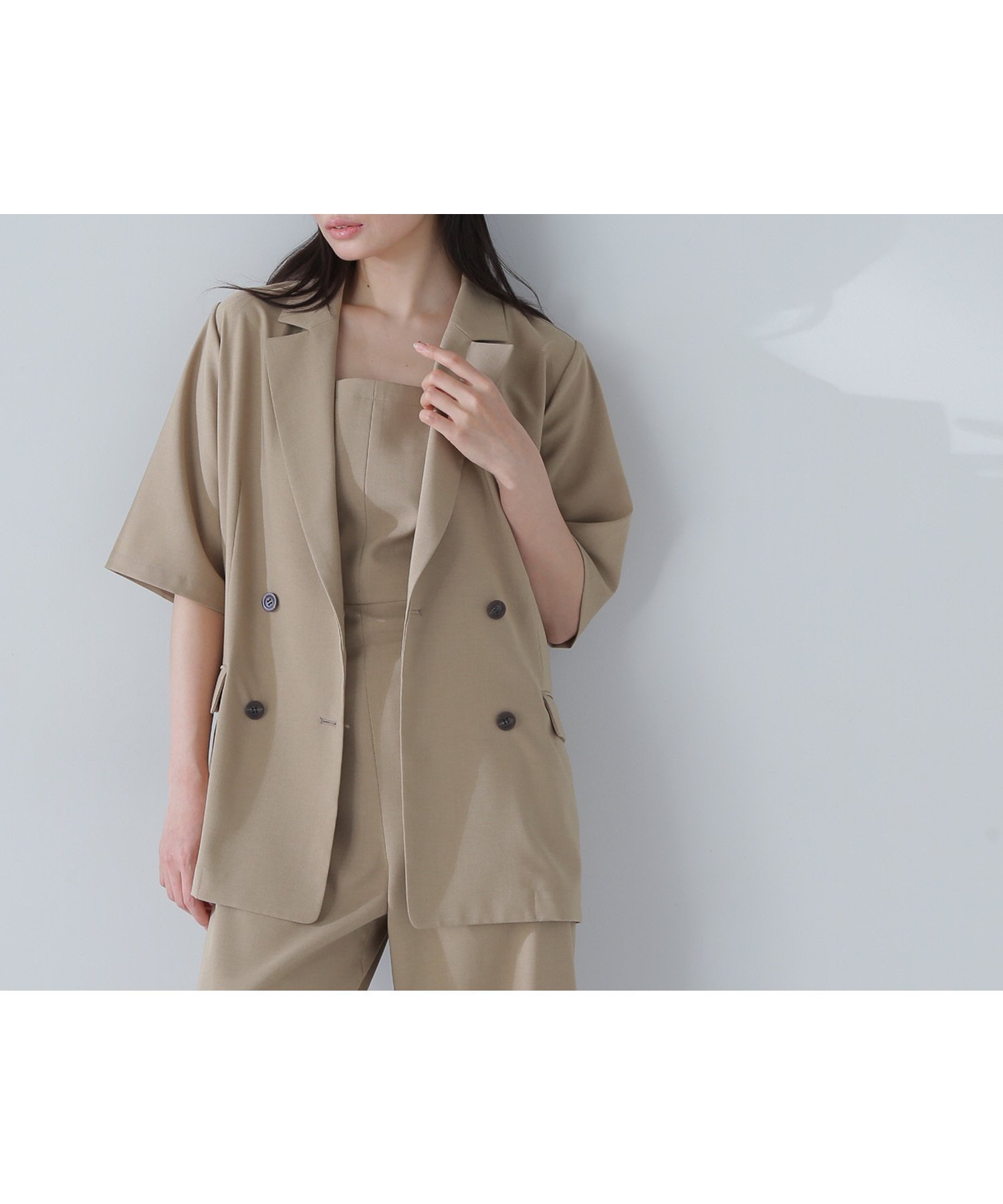【ナチュラル ビューティー ベーシック/NATURAL BEAUTY BASIC】のハーフスリーブダブルジャケット インテリア・キッズ・メンズ・レディースファッション・服の通販 founy(ファニー) 　ファッション　Fashion　レディースファッション　WOMEN　アウター　Coat Outerwear　ジャケット　Jackets　ジャケット　Jacket　デニム　Denim　トレンド　Trend　ボトム　Bottom　メランジ　Melange　今季　This Season　半袖　Short Sleeve　夏　Summer　無地　Plain Color　ベージュ|ID: prp329100004545667 ipo3291000000032118868