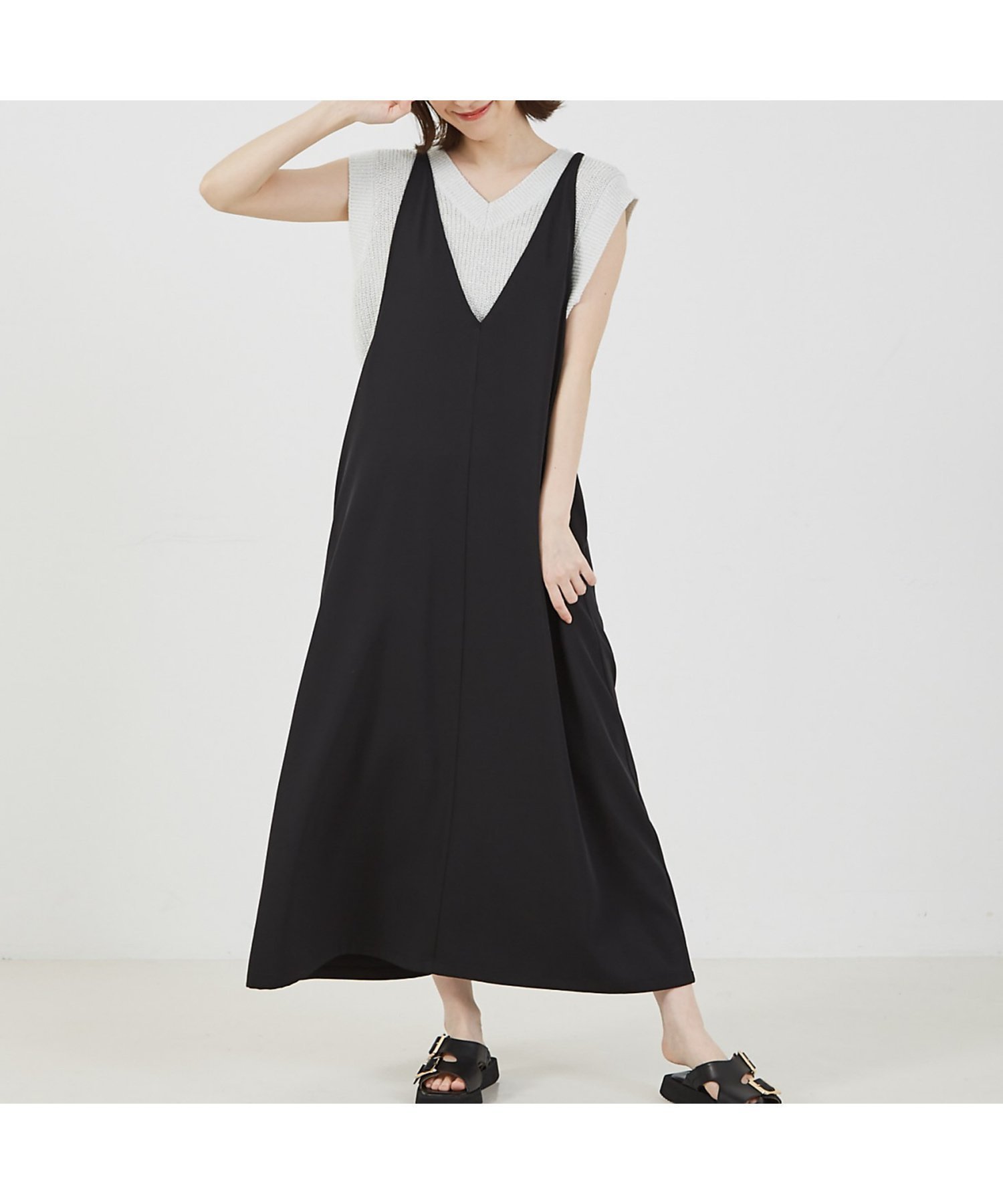 【アバハウスマヴィ/abahouse mavie】の【大人のいちまんワンピ】クールタッチサテンキャミジャンスカ インテリア・キッズ・メンズ・レディースファッション・服の通販 founy(ファニー) 　ファッション　Fashion　レディースファッション　Fashion for Women　ワンピース　Dresses　おすすめ　Recommended / Our Picks　インナー　Innerwear　タンク　Tank Top, Sleeveless Top　パターン　Pattern, Design Print　夏　Summer　ブラック|ID: prp329100004545679 ipo3291000000033827949