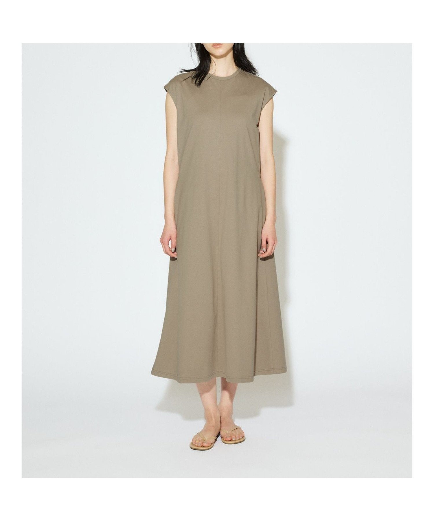 【マーコート/MARcourt】のMIDIUMISOLID for Ladies サイドタックフレアワンピース インテリア・キッズ・メンズ・レディースファッション・服の通販 founy(ファニー) 　ファッション　Fashion　レディースファッション　Fashion for Women　ワンピース　Dresses　シェイプ　Shape, Slim Fit　シルケット　Silket, Silky Cotton　ノースリーブ　Sleeveless, No-Sleeve　ポケット　Pocket, Pocket Detail　リラックス　Relax, Relaxed Fit　ロング　Long, Long-Length　エレガント 上品　Elegant　無地　Plain, Solid Color　カーキベージュ|ID: prp329100004545689 ipo3291000000033107397