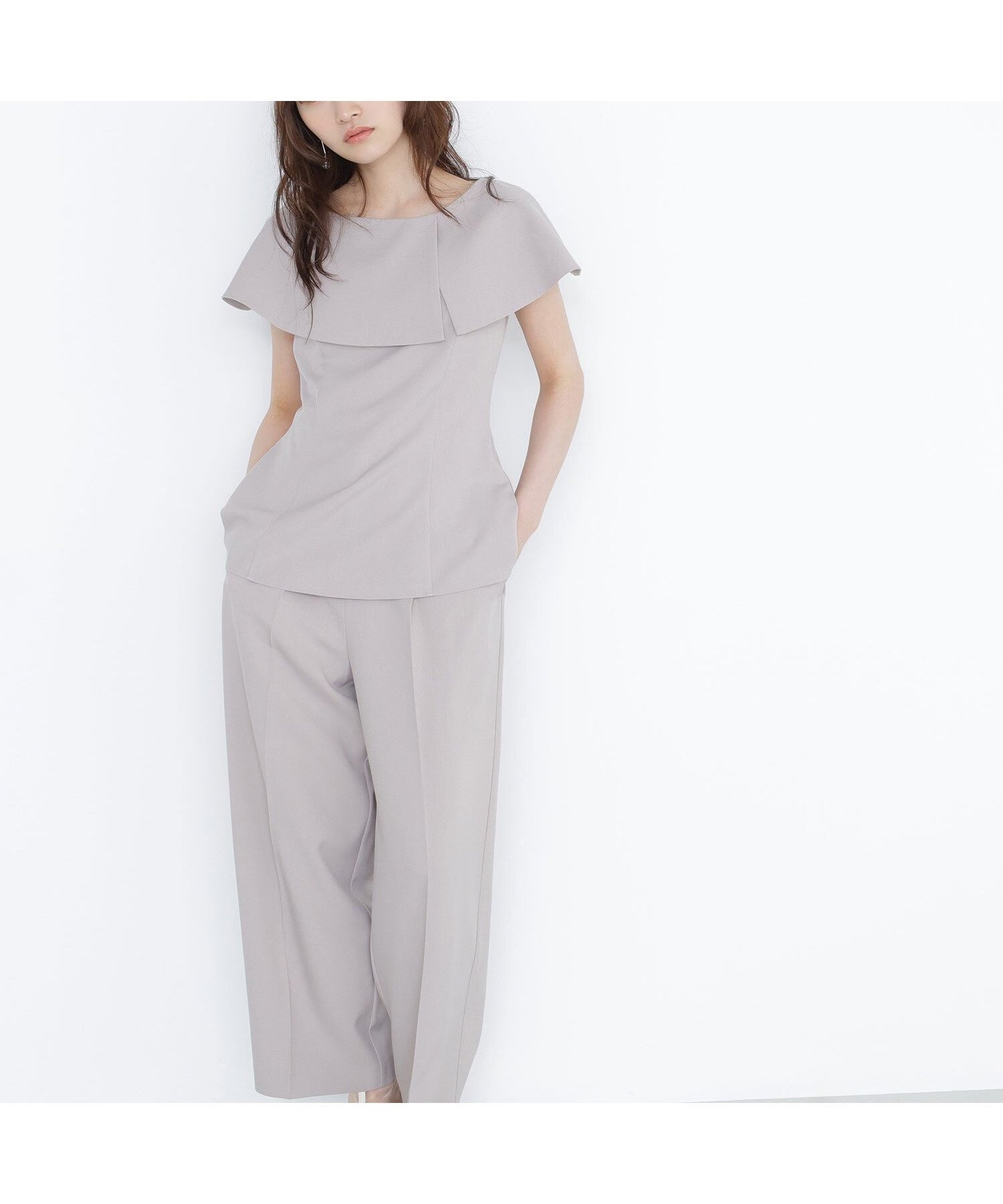 【ナチュラル ビューティー ベーシック/NATURAL BEAUTY BASIC】のケープカラーブラウス パンツ インテリア・キッズ・メンズ・レディースファッション・服の通販 founy(ファニー) 　ファッション　Fashion　レディースファッション　WOMEN　パンツ　Pants　ストレート　Straight　ツイル　Twill　フィット　Fit　フレア　Flare　ペプラム　Peplum　ベージュ|ID: prp329100004545711 ipo3291000000032119185
