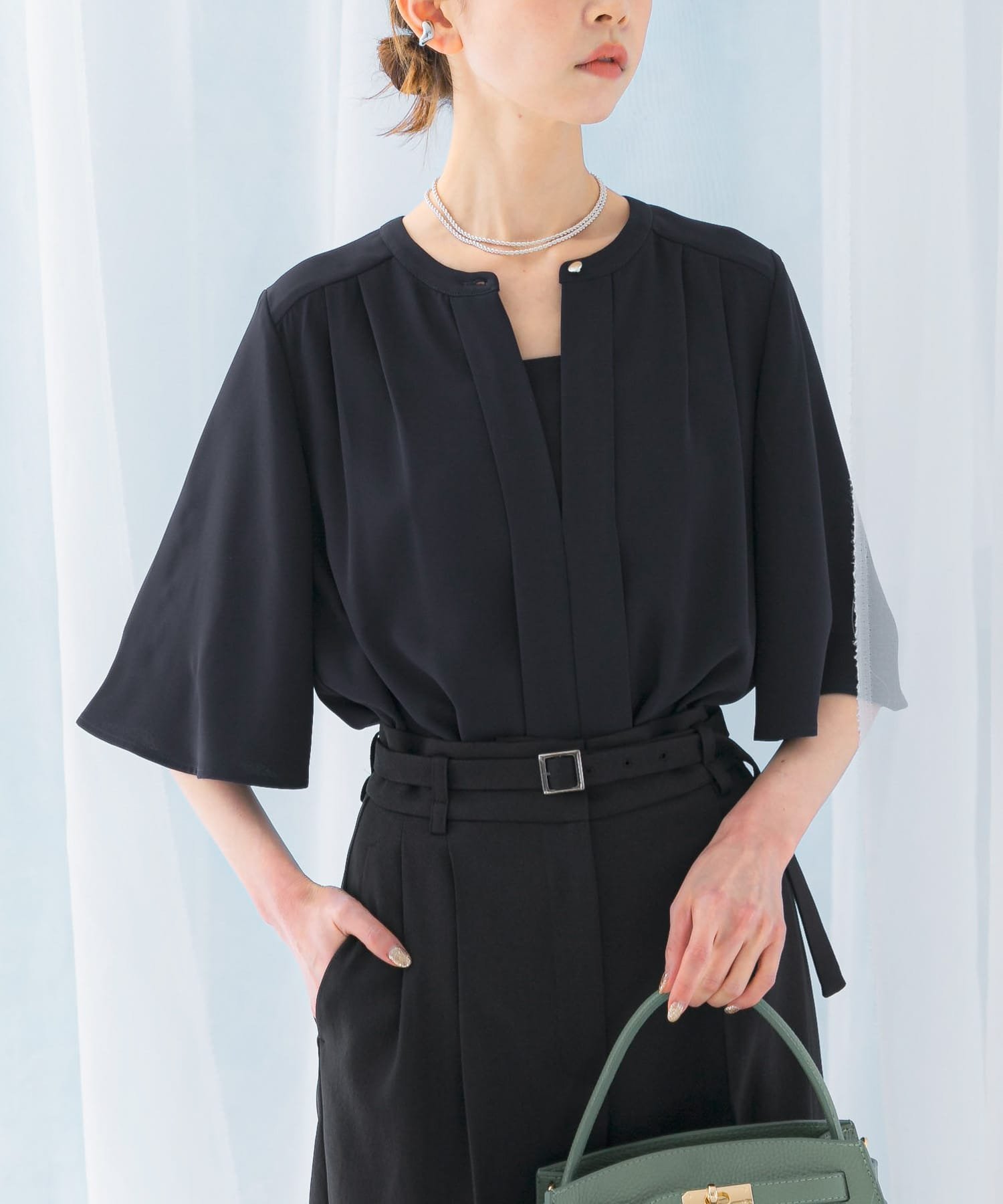 【アーバンリサーチ ロッソ/URBAN RESEARCH ROSSO】の2WAYウォッシャブルフレアスリーブブラウス インテリア・キッズ・メンズ・レディースファッション・服の通販 founy(ファニー) 　ファッション　Fashion　レディースファッション　Fashion for Women　トップス・カットソー　Cut & Sew Tops　シャツ・ブラウス・オフィスカジュアル　Elegant Blouses & Button-Ups　2025年　2025　2025春夏・S/S　Spring/Summer 2025 SS25　アクセサリー　Fashion Accessories　ウォッシャブル　Machine Washable　スリーブ　Sleeve, Long Sleeve / Short Sleeve　フレア　Flare, Flared　夏　Summer　S/S・春夏　SS, Spring/Summer, Warm Season　洗える　Machine Washable　NAVY|ID: prp329100004545725 ipo3291000000032742423