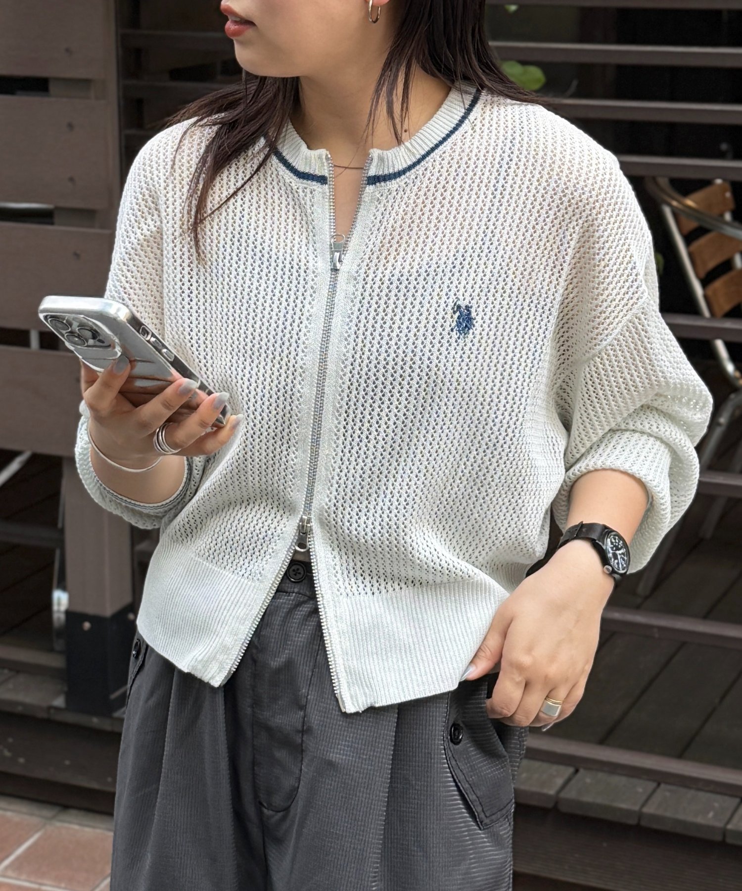 【シーピーシーエム/CPCM】の【U.S. POLO ASSN.】クルーネックメッシュカーディガン インテリア・キッズ・メンズ・レディースファッション・服の通販 founy(ファニー) 　ファッション　Fashion　レディースファッション　WOMEN　トップス・カットソー　Tops/Tshirt　カーディガン　Cardigans　イタリア　Italy　春　Spring　腕時計　Watch　コレクション　Collection　コンパクト　Compact　タンク　Tank　ダウン　Down　メッシュ　Mesh　メンズ　Mens　S/S・春夏　Ss・Spring/Summer　夏　Summer　エレガント 上品　Elegant　グレー|ID: prp329100004545736 ipo3291000000032346841