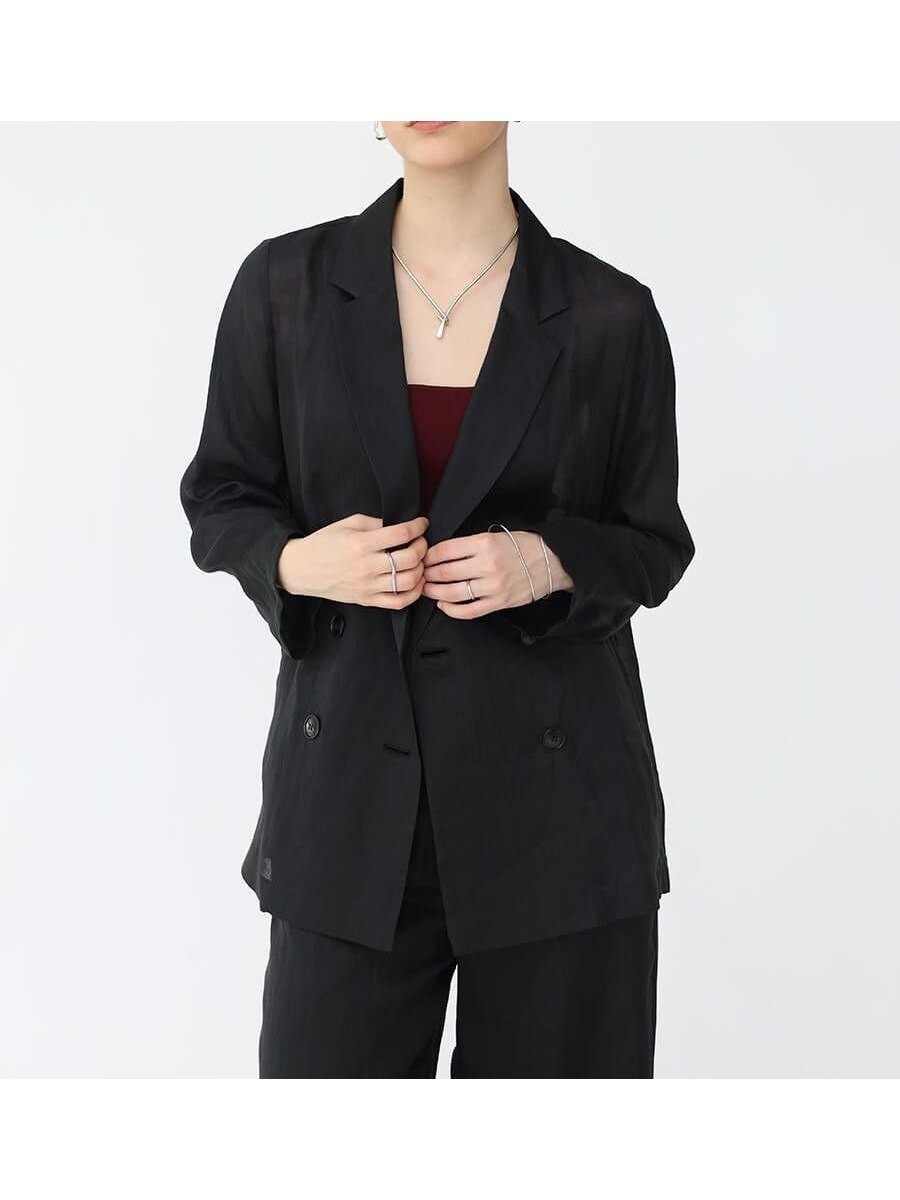 【ラシュッド/LASUD】のリネンテーラードジャケット インテリア・キッズ・メンズ・レディースファッション・服の通販 founy(ファニー) 　ファッション　Fashion　レディースファッション　WOMEN　アウター　Coat Outerwear　ジャケット　Jackets　テーラードジャケット　Tailored Jackets　サマー　Summer　ジャケット　Jacket　ダブル　Double　ベーシック　Basic　ロング　Long　エレガント 上品　Elegant　ブラック|ID: prp329100004545804 ipo3291000000032119882