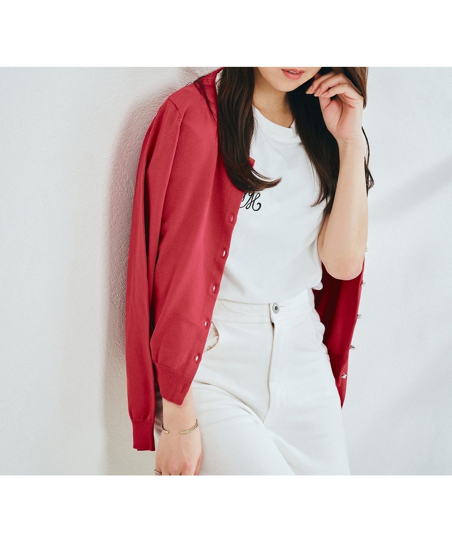 【ミッシュマッシュ/MISCH MASCH】の【接触冷感/UVカット】【2024春夏新作】ベーシックビジュー釦カーディガン/MM428406 インテリア・キッズ・メンズ・レディースファッション・服の通販 founy(ファニー) 　ファッション　Fashion　レディースファッション　WOMEN　トップス・カットソー　Tops/Tshirt　カーディガン　Cardigans　2024年　2024　2024春夏・S/S　Ss,Spring/Summer,2024　おすすめ　Recommend　カーディガン　Cardigan　ビジュー　Bijou　フィット　Fit　フェミニン　Feminine　フロント　Front　夏　Summer　春　Spring　S/S・春夏　Ss・Spring/Summer　レッド|ID: prp329100004545852 ipo3291000000032120194