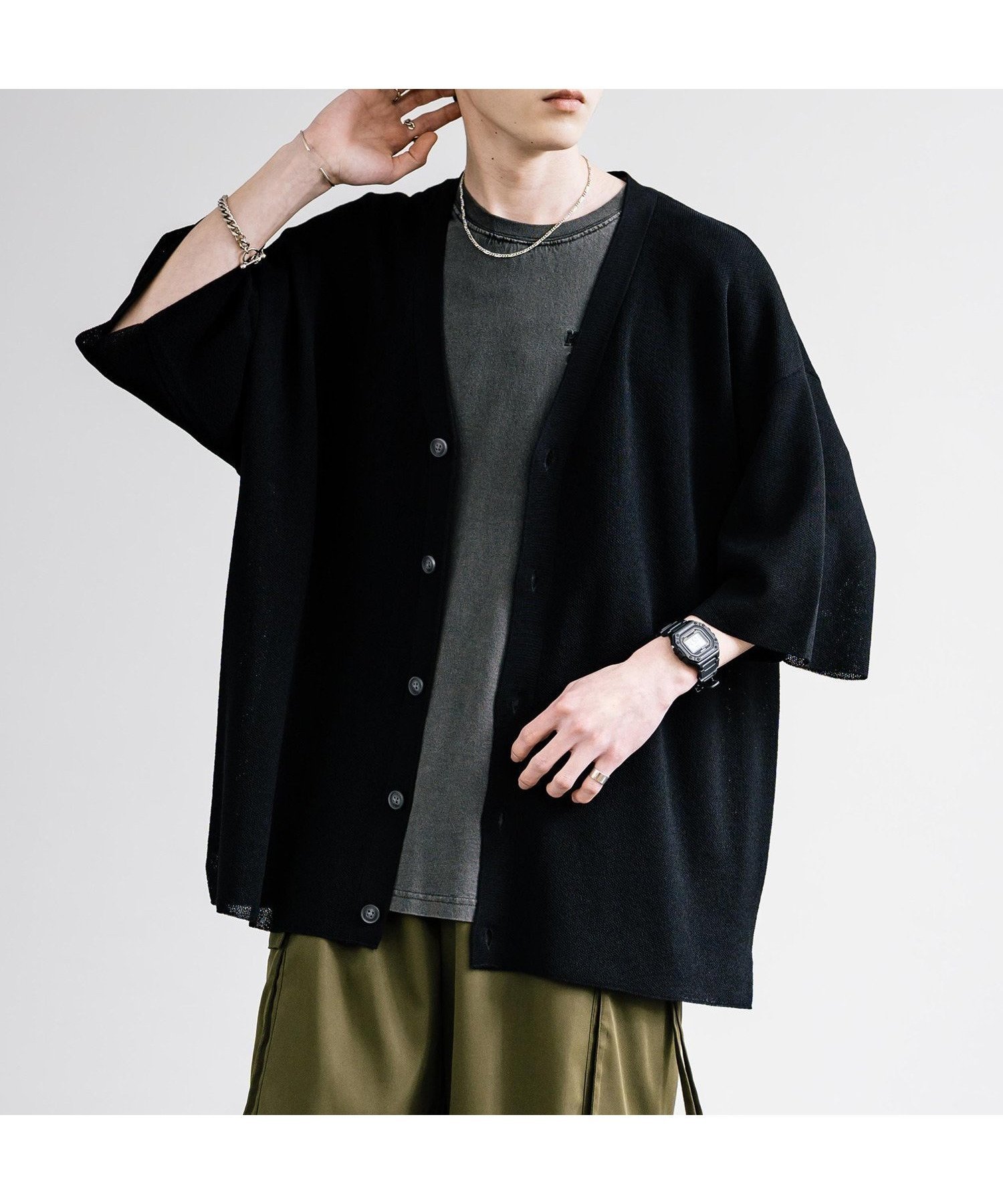 【ロッキーモンロー/Rocky Monroe】の接触冷感 サマーニットカーディガン インテリア・キッズ・メンズ・レディースファッション・服の通販 founy(ファニー) 　ファッション　Fashion　レディースファッション　WOMEN　トップス・カットソー　Tops/Tshirt　ニット　Knit Tops　カーディガン　Cardigans　春　Spring　カットソー　Cut And Sew　スリット　Slit　ドロップ　Drop　バランス　Balance　メンズ　Mens　リラックス　Relax　S/S・春夏　Ss・Spring/Summer　再入荷　Restock/Back In Stock/Re Arrival　おすすめ　Recommend　夏　Summer　エレガント 上品　Elegant　1.ブラック|ID: prp329100004546027 ipo3291000000032331227