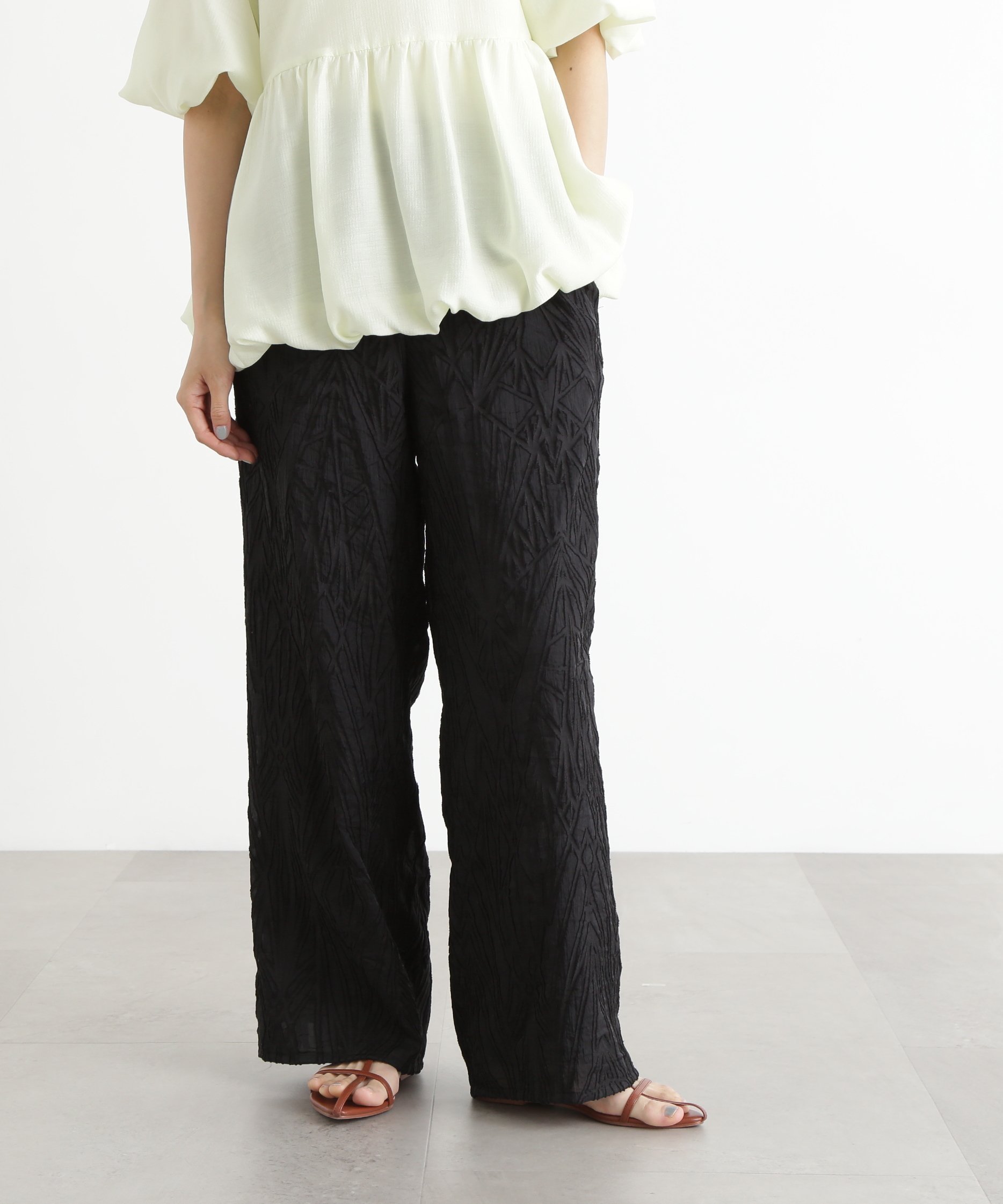【エヌ ナチュラルビューティーベーシック/N.Natural Beauty basic】のカットジャガードイージーパンツ インテリア・キッズ・メンズ・レディースファッション・服の通販 founy(ファニー) 　ファッション　Fashion　レディースファッション　WOMEN　パンツ　Pants　おすすめ　Recommend　サマー　Summer　トレンド　Trend　プレーン　Plane　リボン　Ribbon　レーシー　Lacey　ブラック|ID: prp329100004546031 ipo3291000000032121254