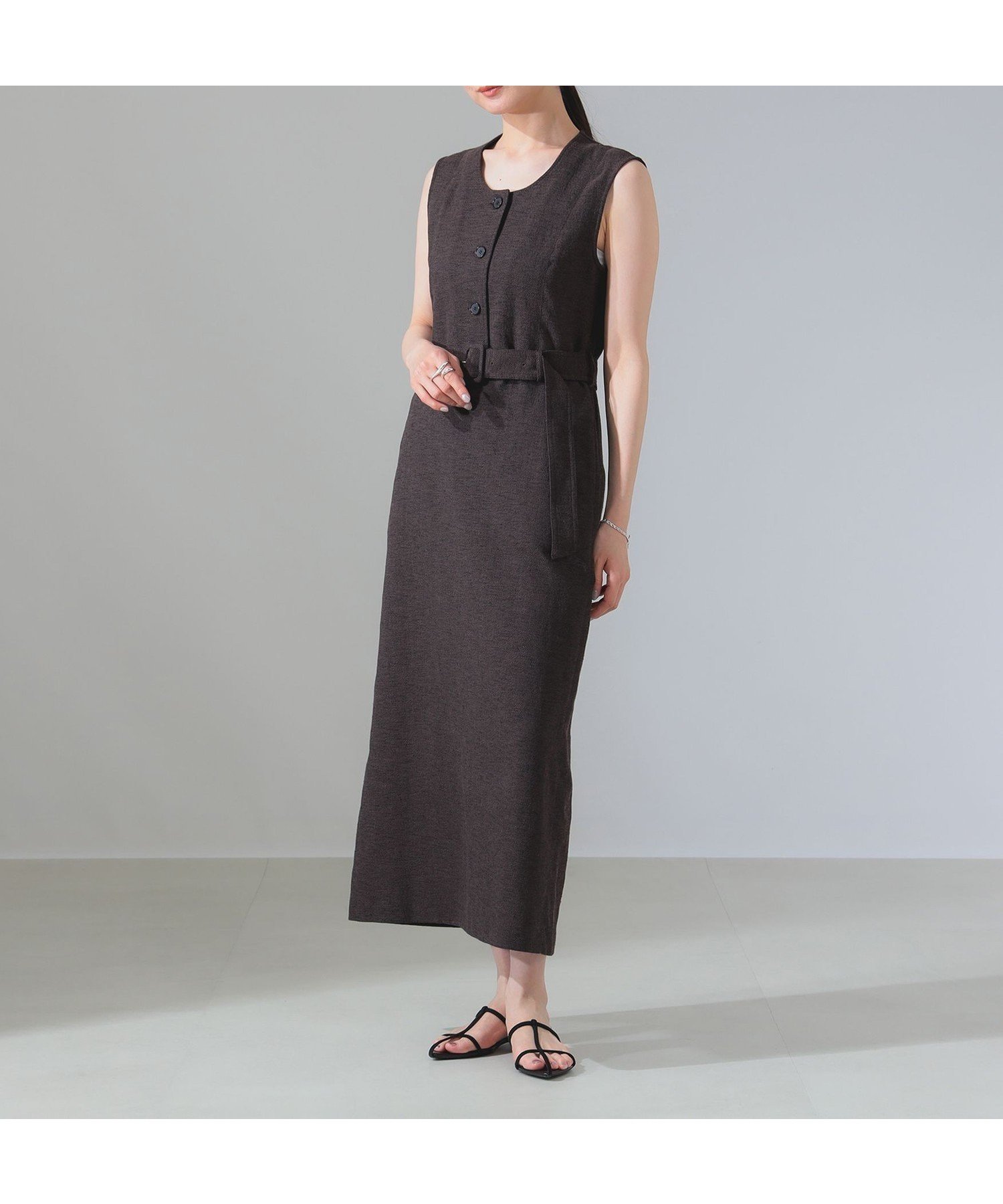 【デミルクス ビームス/Demi-Luxe BEAMS】のスラブネップ ノースリーブ ワンピース インテリア・キッズ・メンズ・レディースファッション・服の通販 founy(ファニー) 　ファッション　Fashion　レディースファッション　Fashion for Women　ワンピース　Dresses　おすすめ　Recommended / Our Picks　カットソー　Cut and Sewn Top　ストレッチ　Stretch, Stretchy Fabric　スリット　Slit, Slit Detail　ネップ　Nepp, Slub Yarn　ノースリーブ　Sleeveless, No-Sleeve　フロント　Front, Front Design　リネン　Linen, Linen Fabric　ロング　Long, Long-Length　エレガント 上品　Elegant　BROWN|ID: prp329100004546039 ipo3291000000032751264