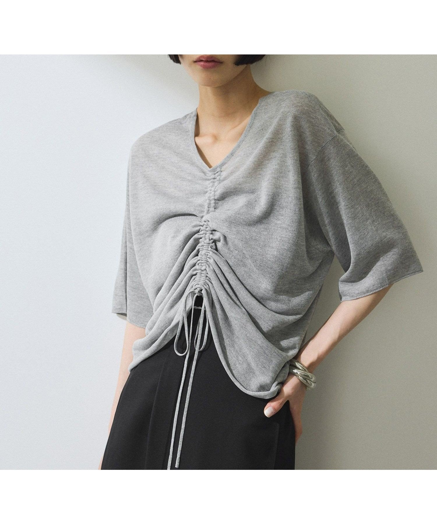 【アダム エ ロペ/ADAM ET ROPE'】の【WEB限定】2WAYギャザーニットTシャツ インテリア・キッズ・メンズ・レディースファッション・服の通販 founy(ファニー) 　ファッション　Fashion　レディースファッション　Fashion for Women　トップス・カットソー　Cut & Sew Tops　ニット　Knit Tops & Sweaters　シャツ・ブラウス・オフィスカジュアル　Elegant Blouses & Button-Ups　ロングTシャツ・Tシャツ　Longline T-Shirts & Tees　春　Spring　キャミ　Camisole, Cami Top　ギャザー　Gathered, Ruffled　シアー　Sheer, See-Through　タンク　Tank Top, Sleeveless Top　ポケット　Pocket, Pocket Detail　S/S・春夏　SS, Spring/Summer, Warm Season　おすすめ　Recommended / Our Picks　夏　Summer　2025年　2025　2025春夏・S/S　Spring/Summer 2025 SS25　ライトグレー(08)|ID: prp329100004546042 ipo3291000000033358741