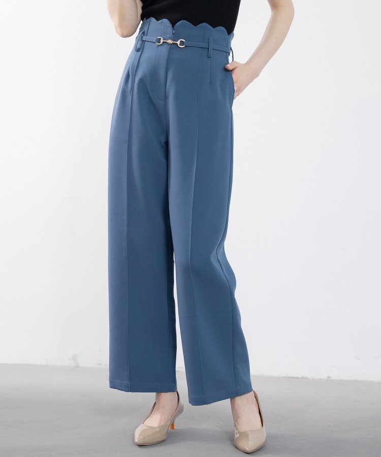 【セゾンドパピヨン/SAISON DE PAPILLON】のスカラップウエストワイドパンツ インテリア・キッズ・メンズ・レディースファッション・服の通販 founy(ファニー) 　ファッション　Fashion　レディースファッション　WOMEN　パンツ　Pants　スカラップ　Scalloped　フロント　Front　ワイド　Wide　エレガント 上品　Elegant　ブルーグレー|ID: prp329100004546161 ipo3291000000032251607