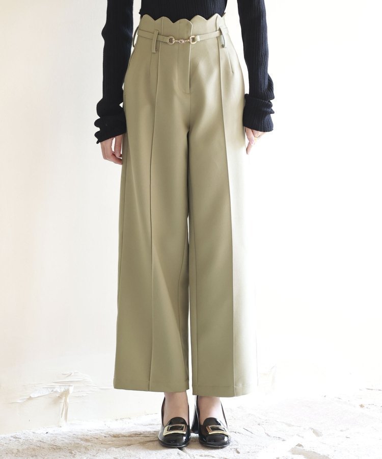 【セゾンドパピヨン/SAISON DE PAPILLON】のスカラップウエストワイドパンツ インテリア・キッズ・メンズ・レディースファッション・服の通販 founy(ファニー) 　ファッション　Fashion　レディースファッション　WOMEN　パンツ　Pants　スカラップ　Scalloped　フロント　Front　ワイド　Wide　エレガント 上品　Elegant　ベージュ|ID: prp329100004546161 ipo3291000000032251608