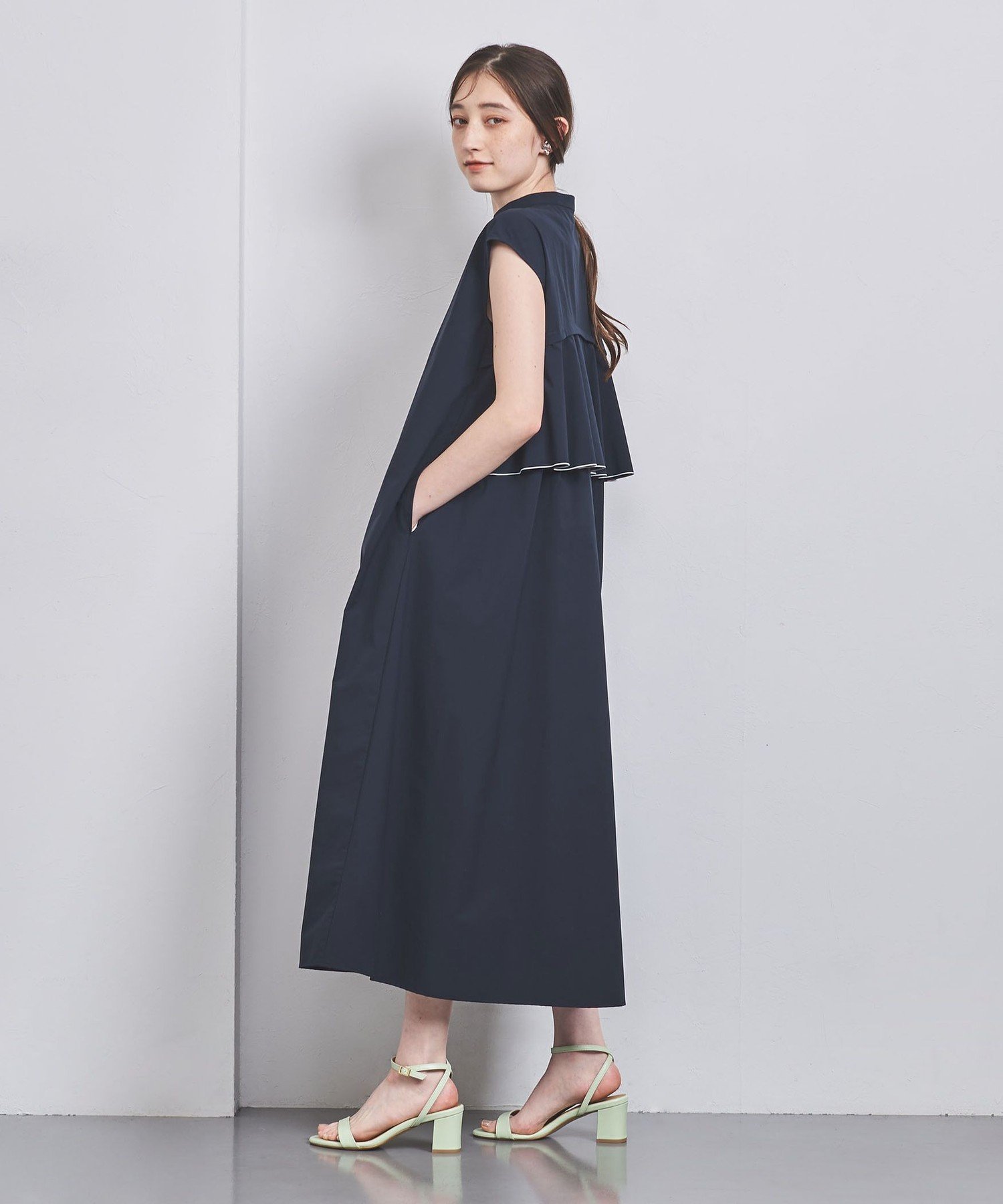 【その他のブランド/Other】のバックフレア フレンチスリーブ ワンピース インテリア・キッズ・メンズ・レディースファッション・服の通販 founy(ファニー) 　ファッション　Fashion　レディースファッション　WOMEN　ワンピース　Dress　アンダー　Under　サンダル　Sandals　スリーブ　Sleeve　ドレス　Dress　ノースリーブ　No Sleeve　フリル　Frills　フレア　Flare　フレンチ　French　フロント　Front　おすすめ　Recommend　NAVY|ID: prp329100004546174 ipo3291000000032300685