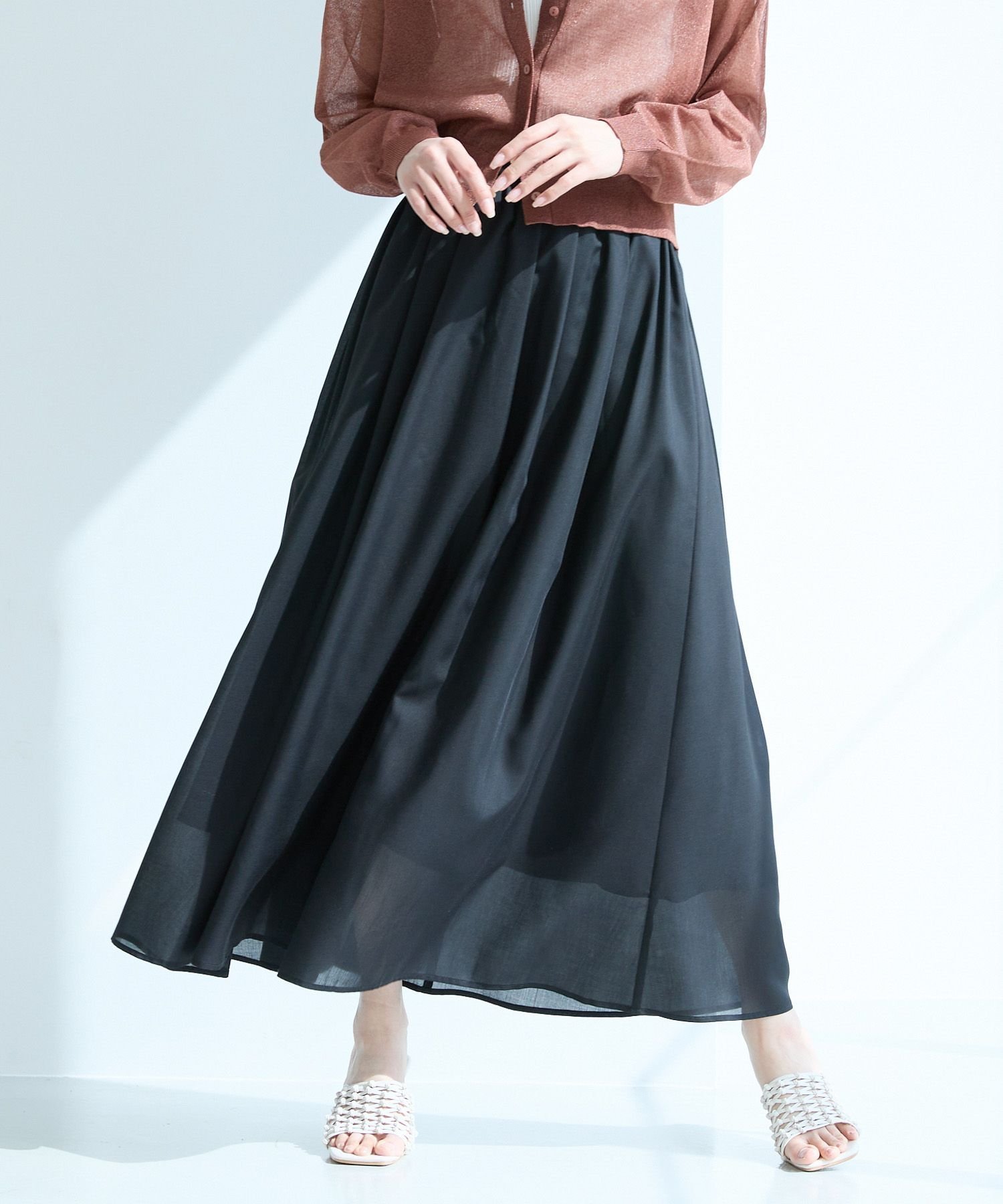 【アンデミュウ/Andemiu】のアソートリーフガラ ムジフレアスカート インテリア・キッズ・メンズ・レディースファッション・服の通販 founy(ファニー) 　ファッション　Fashion　レディースファッション　Fashion for Women　スカート　Skirts　Aライン・フレアスカート　A-Line & Flared Skirts　シアー　Sheer, See-Through　フレア　Flare, Flared　リゾート　Resort, Vacation Style　リーフ　Leaf, Botanical Leaf　夏　Summer　無地　Plain, Solid Color　ムジブラック|ID: prp329100004546201 ipo3291000000032738534