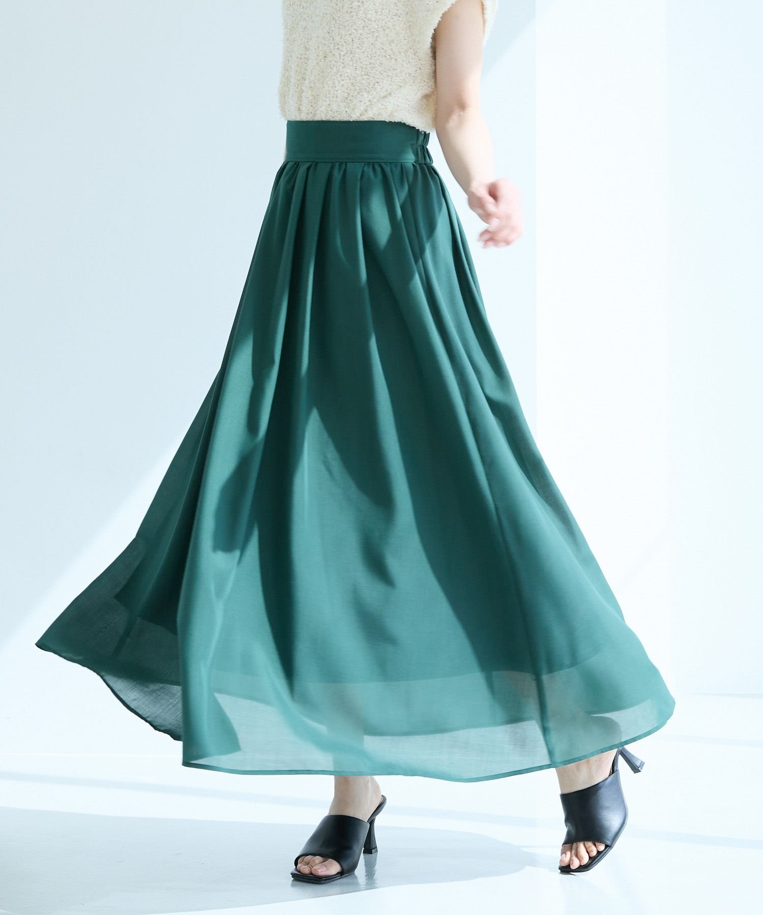 【アンデミュウ/Andemiu】のアソートリーフガラ ムジフレアスカート インテリア・キッズ・メンズ・レディースファッション・服の通販 founy(ファニー) 　ファッション　Fashion　レディースファッション　Fashion for Women　スカート　Skirts　Aライン・フレアスカート　A-Line & Flared Skirts　シアー　Sheer, See-Through　フレア　Flare, Flared　リゾート　Resort, Vacation Style　リーフ　Leaf, Botanical Leaf　夏　Summer　無地　Plain, Solid Color　ムジダークグリーン|ID: prp329100004546201 ipo3291000000032738540