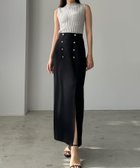 【ジュノア/JUNOAH】のLouere ゴールドボタン前スリットペンシルスカート ブラック|ID: prp329100004546385 ipo3291000000032623127
