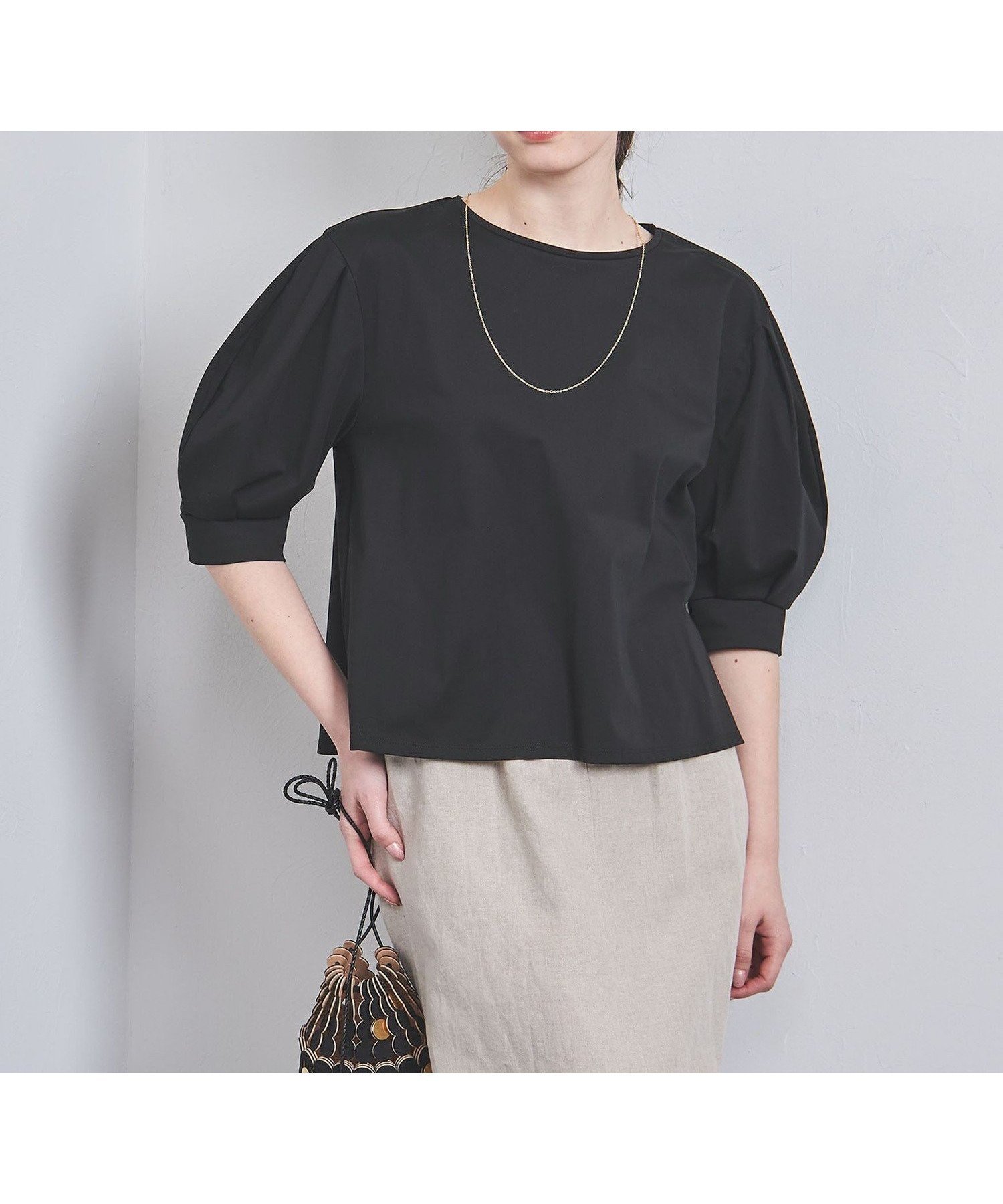 【その他のブランド/Other】のコクーンスリーブ カットソー インテリア・キッズ・メンズ・レディースファッション・服の通販 founy(ファニー) 　ファッション　Fashion　レディースファッション　Fashion for Women　トップス・カットソー　Cut & Sew Tops　カットソー・ベーシックTシャツ　Cut-and-Sewn Tops / Stretch Tees & Basics　カットソー　Cut and Sewn Top　ショート　Short, Short Length　シンプル　Simple, Minimal　ストレート　Straight, Straight Cut　ネックレス　Necklace, Pendant Necklace　バランス　Balance, Style Balance　エレガント 上品　Elegant　BLACK|ID: prp329100004546474 ipo3291000000032680414