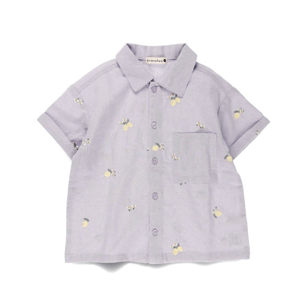 【ブランシェス/branshes / KIDS】の【おそろい】レモン フラワー総柄刺しゅう半袖シャツ インテリア・キッズ・メンズ・レディースファッション・服の通販 founy(ファニー) 　ファッション　Fashion　キッズファッション　Fashion for Kids　春　Spring　切替　Switching, Contrast Panel　サッカー　Seersucker, Summer Fabric　ショート　Short, Short Length　ダンガリー　Dungaree, Chambray　チュニック　Tunic, Long Top　ドッキング　Docking, Mixed Material　人気　Popular, Best Seller　ハーフ　Half, Half-Length　フラワー　Flower, Floral　ベビー　Baby, Babywear　半袖　Short Sleeve, Half Sleeve　ラベンダー　Lavender　S/S・春夏　SS, Spring/Summer, Warm Season　おすすめ　Recommended / Our Picks　夏　Summer　旅行　Travel　エレガント 上品　Elegant　ラベンダー|ID: prp329100004546496 ipo3291000000032754176
