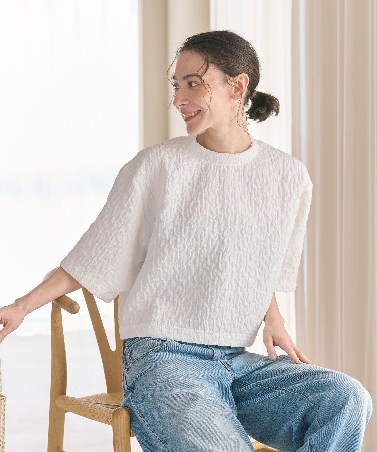 【ビューティ&ユース ユナイテッドアローズ/BEAUTY&YOUTH / UNITED ARROWS】のジャガード クルーネック 6分袖 プルオーバー インテリア・キッズ・メンズ・レディースファッション・服の通販 founy(ファニー) 　ファッション　Fashion　レディースファッション　Fashion for Women　トップス・カットソー　Cut & Sew Tops　カジュアルプルオーバー・ニットトップス　Pullovers & Knit Tops / Casual Pullovers　おすすめ　Recommended / Our Picks　サマー　Summer, Summer Style　ショート　Short, Short Length　スラックス　Slacks, Dress Pants　デニム　Denim, Jeans Material　バランス　Balance, Style Balance　ワイド　Wide, Wide Fit　WHITE|ID: prp329100004546505 ipo3291000000032713045