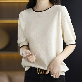 【ミニミニストア/miniministore】のパイピング サマーニット レディース半袖 人気、トレンドファッション・服の通販 founy(ファニー) ファッション Fashion レディースファッション Fashion for Women トップス・カットソー Cut & Sew Tops ニット Knit Tops & Sweaters エレガント 上品 Elegant サマー Summer, Summer Style シンプル Simple, Minimal ニットソー Knit-Sewn, Cut & Sew Knit パイピング Piping, Trim Design ベーシック Basic, Essential 半袖 Short Sleeve, Half Sleeve 無地 Plain, Solid Color 夏 Summer ビジネス 仕事 通勤 Business / Work / Commuting |ID:prp329100004546533