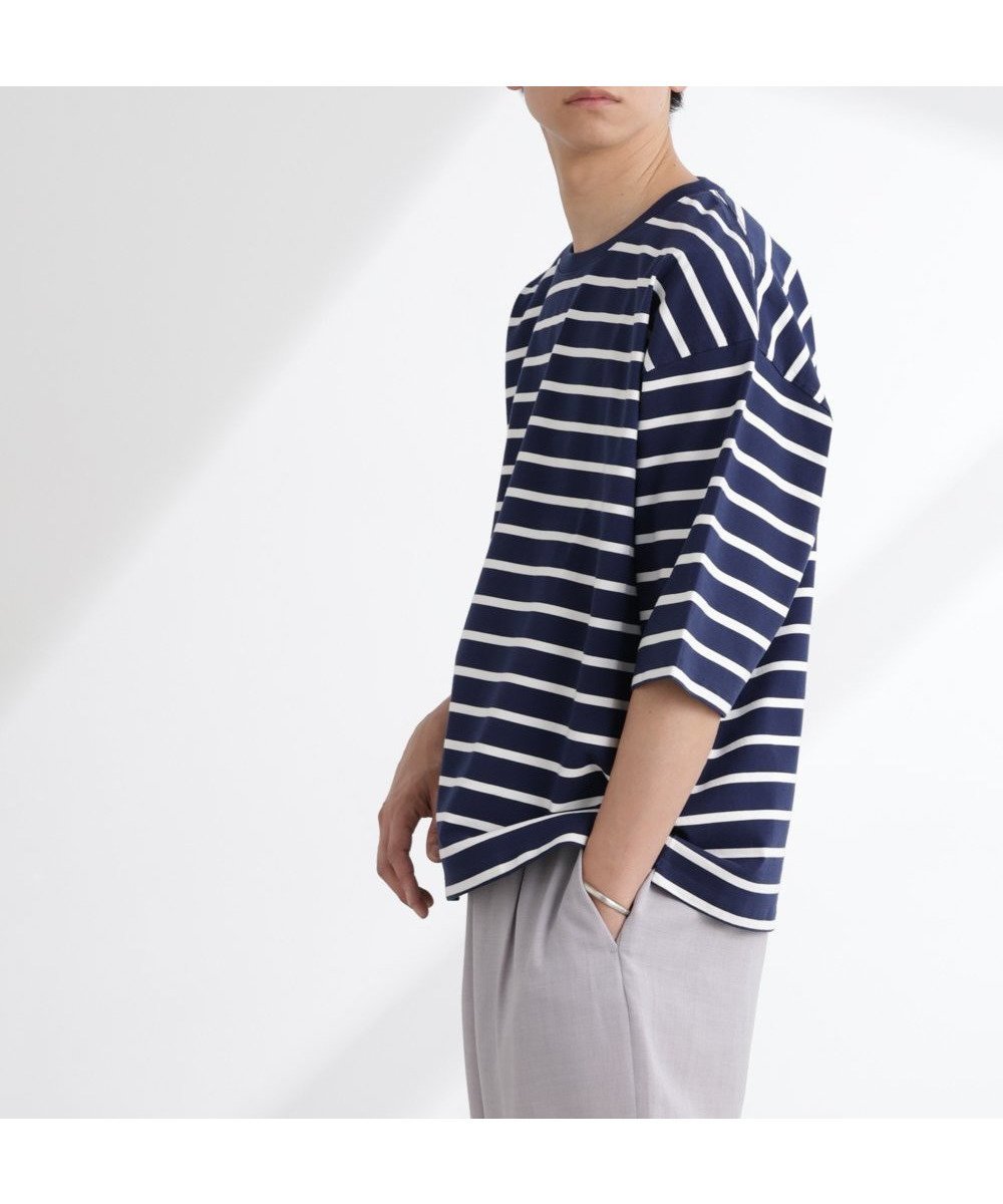 【ナノ ユニバース/nano universe / MEN】のルーズフィットワイドスリーブTシャツ 7分袖 インテリア・キッズ・メンズ・レディースファッション・服の通販 founy(ファニー) 　ファッション　Fashion　メンズファッション　Fashion for Men　2025年　2025　2025春夏・S/S　Spring/Summer 2025 SS25　カーゴパンツ　Cargo Pants, Utility Pants　シンプル　Simple, Minimal　デニム　Denim, Jeans Material　トレンド　Trend, Trending Now　パターン　Pattern, Design Print　ベスト　Vest, Waistcoat　ボーダー　Border, Stripe　ルーズ　Loose, Oversized　今夏　This Summer　夏　Summer　無地　Plain, Solid Color　ネイビー|ID: prp329100004546603 ipo3291000000032711390